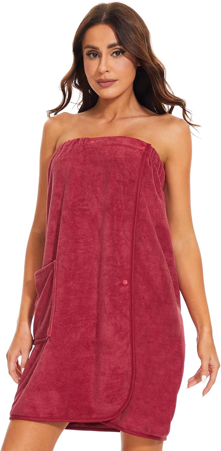 Knuffnee Women Bath Towel Robe Spa Body Wrap Shower Bathrobe Adjustable Snap Closure