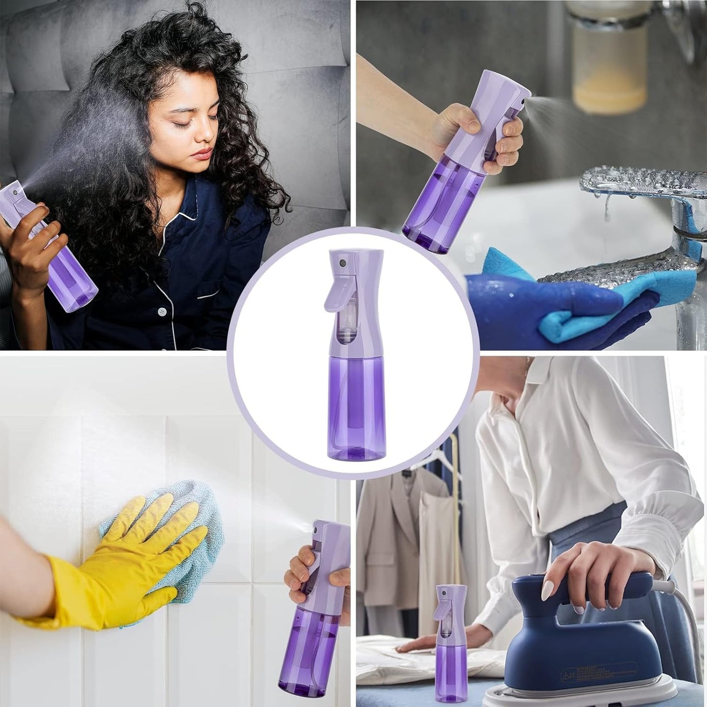 Spray Bottle for Hair (6.8OZ /200ML) Continuous Ultra Fine Mist Sprayer for Hair, Salons, Barber, Plants, Skin Care, Cleaning 2 Pack Purple