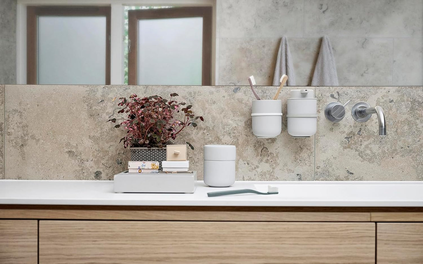 ZONE DENMARK Ume Taupe Cosmetic Jar - Elegant and Functional Storage Solution for Your Beauty Essentials, Infusing Scandinavian Design into Your Vanity Space (Soft Grey)