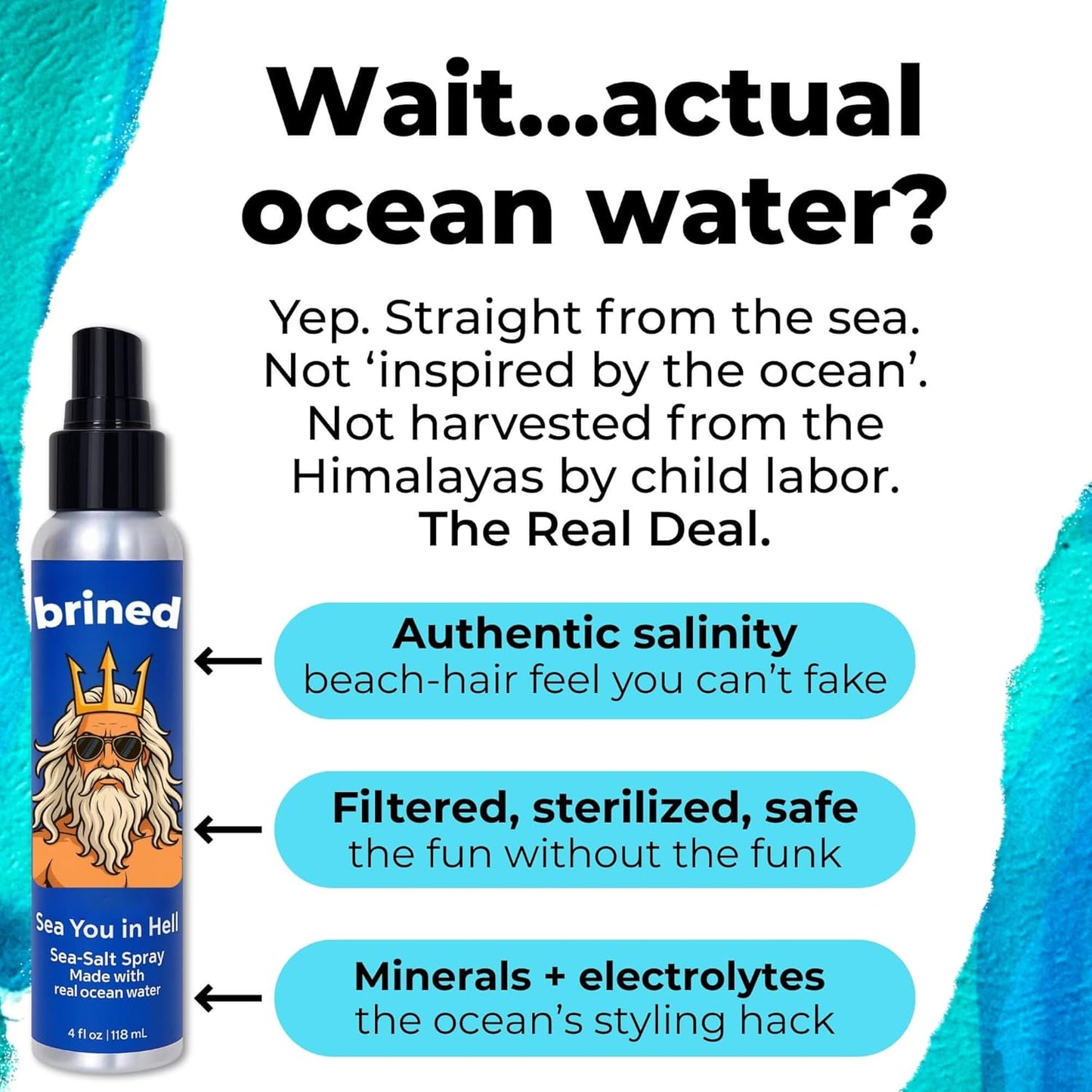 Sea Salt Spray for Hair Men & Women | Real Ocean Water Texturizing Spray | Beach Hair, Waves, Volume & Matte Finish | Aloe, Kelp & Vitamin B5 | Sulfate-Free, Paraben-Free | 4oz