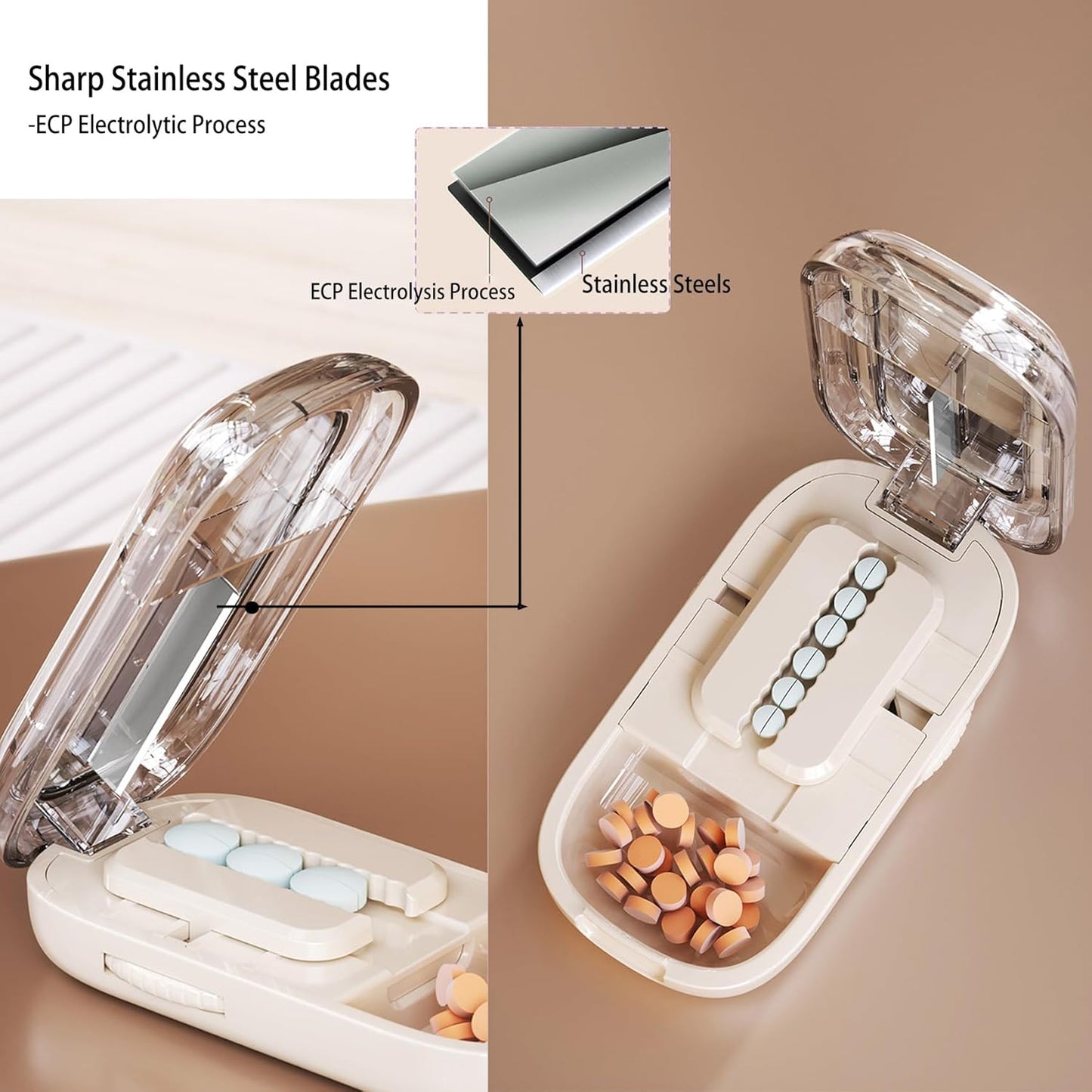 Pill Cutter Splitter for Small and Tiny Pills - Adjustable Pill Splitter with Centering Device for Cutting Multiple Pills, Precision Alignment, Easy to Use and Travel Sized (Inky Black)