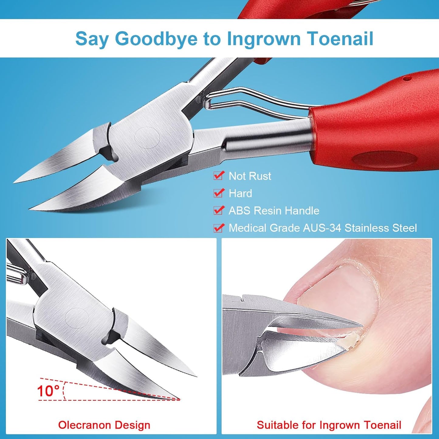 Toenail Clipper for Adults, Have Duty Nail Clipper for Ingrown Toenails, Fingernail Clippers for Thick Nails, Seniors, Men, Women, Super Sharp Curved Blade Grooming Tool