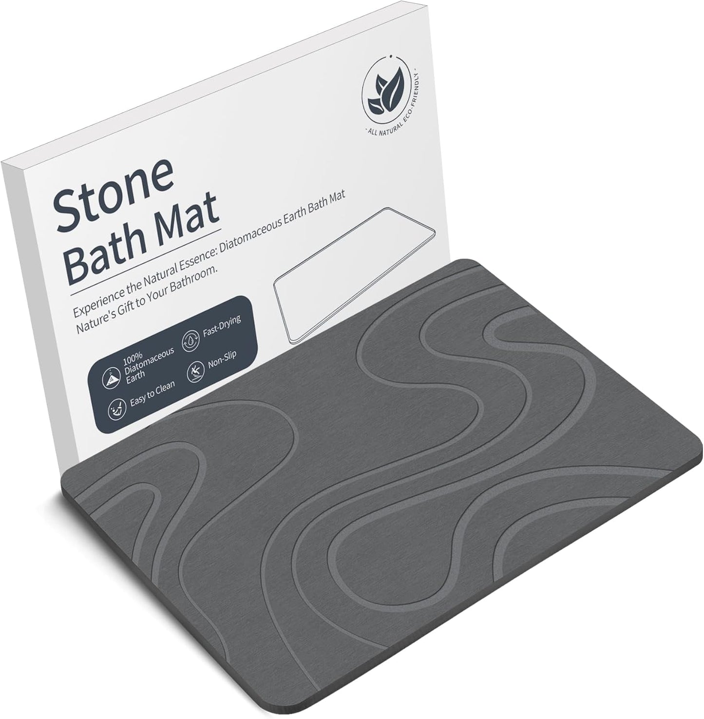 Stone Bath Mat Diatomaceous Earth Shower Mat Non-Slip Super Absorbent Diatomite Stone Bath Mats for Bathroom Floor Quick Drying Natural Easy to Clean