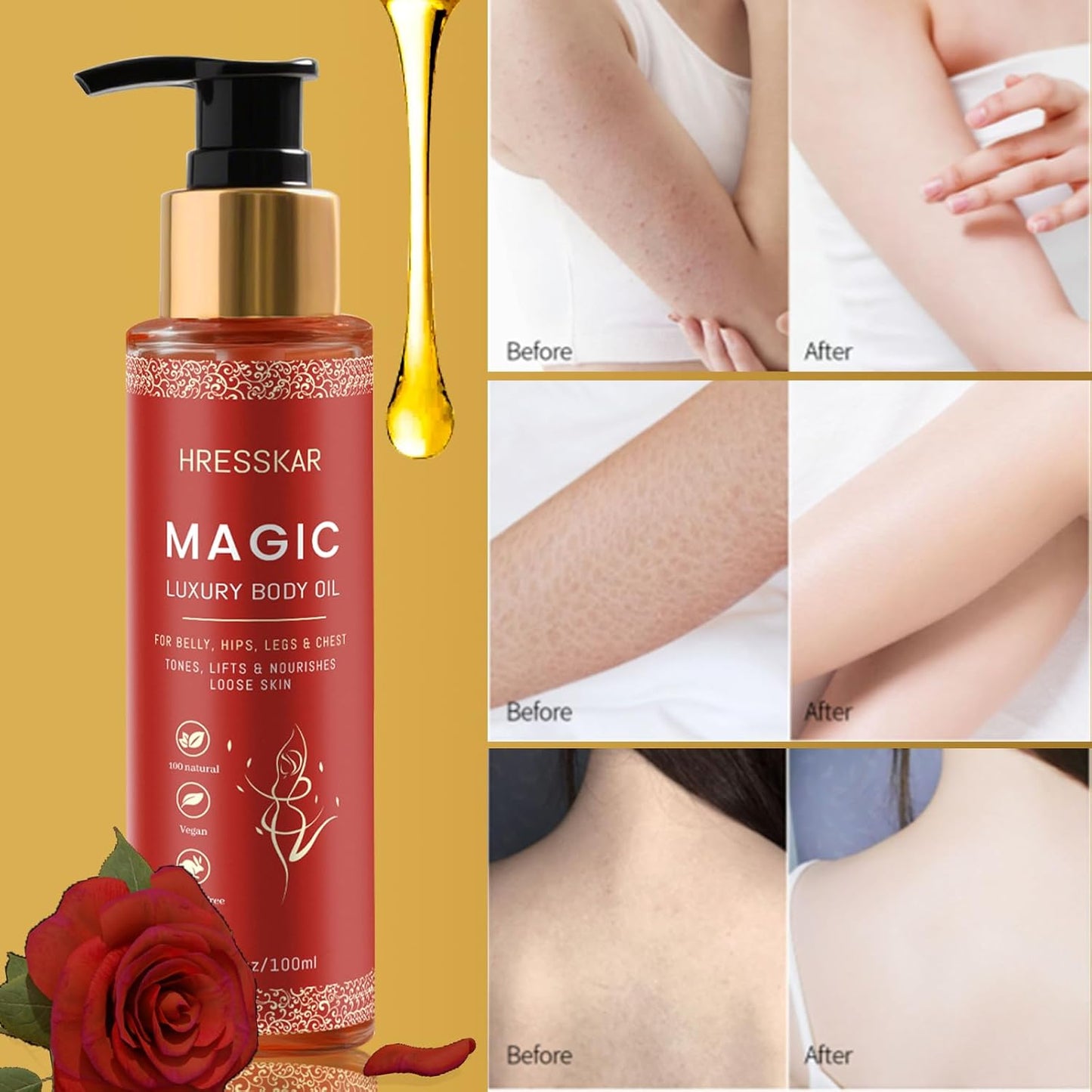 Magic Body Firming Oil - Skin Tightening Treatment for Crepey Skin,Luxurious Hydrating Formula with GlowEssence, lmproves Elasticity & Smoothness-100ml (1)