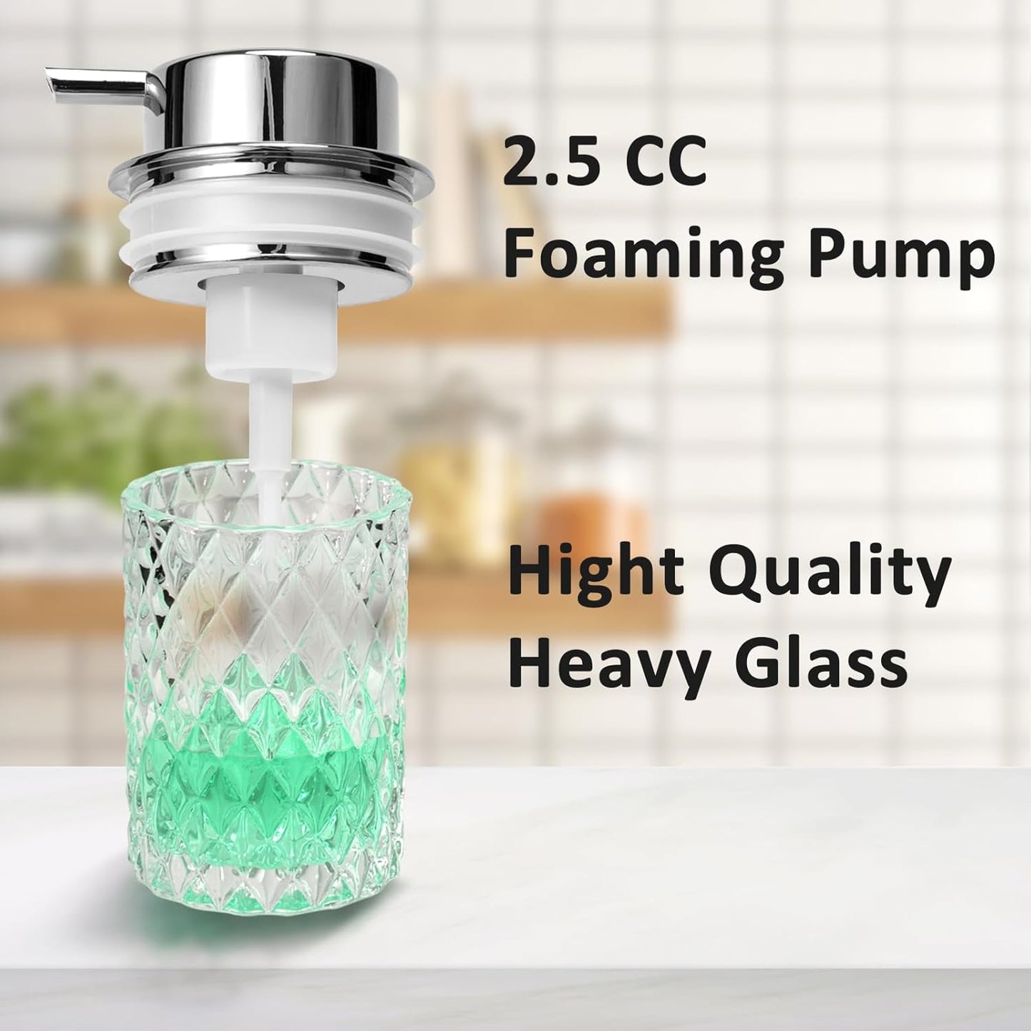 Bathroom Glass Soap Dispenser with Durable Rust-Proof Plastic Foam Pump Hand Lotion Dispenser Antislip Shampoo Kitchen 10oz 2 Pack