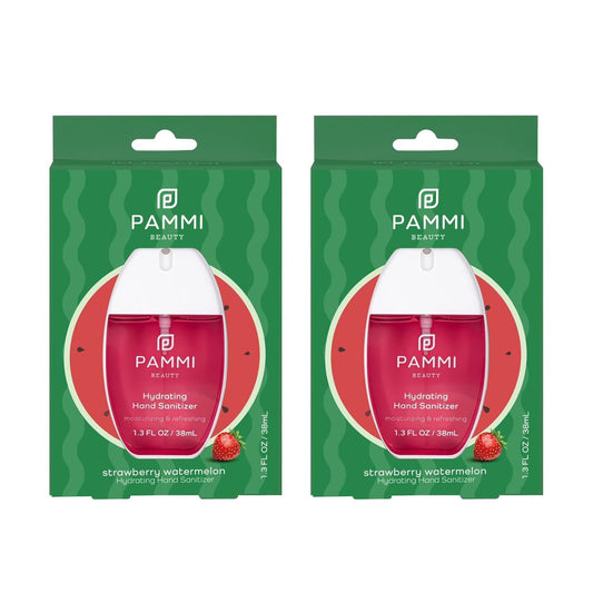 PAMMI Power Mist Hydrating Hand Sanitizer Spray, Portable Travel Size Pocket Hand Sanitizer, Scented Handsanitizer Mini Spray For Car - 600 Sprays (2 Packs (Strawberry Watermelon))