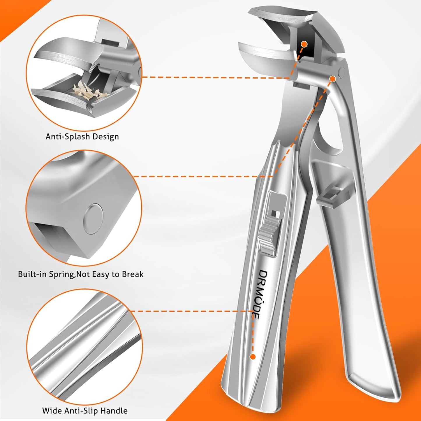 Toenail Clippers for Seniors Thick Toenails, Upgrade Angled Head Large Toe Nail Clippers for Men with Wide Jaw Opening, Sharp Heavy Duty Fingernail Clipper Cutter with Catcher Long Handle - Silver