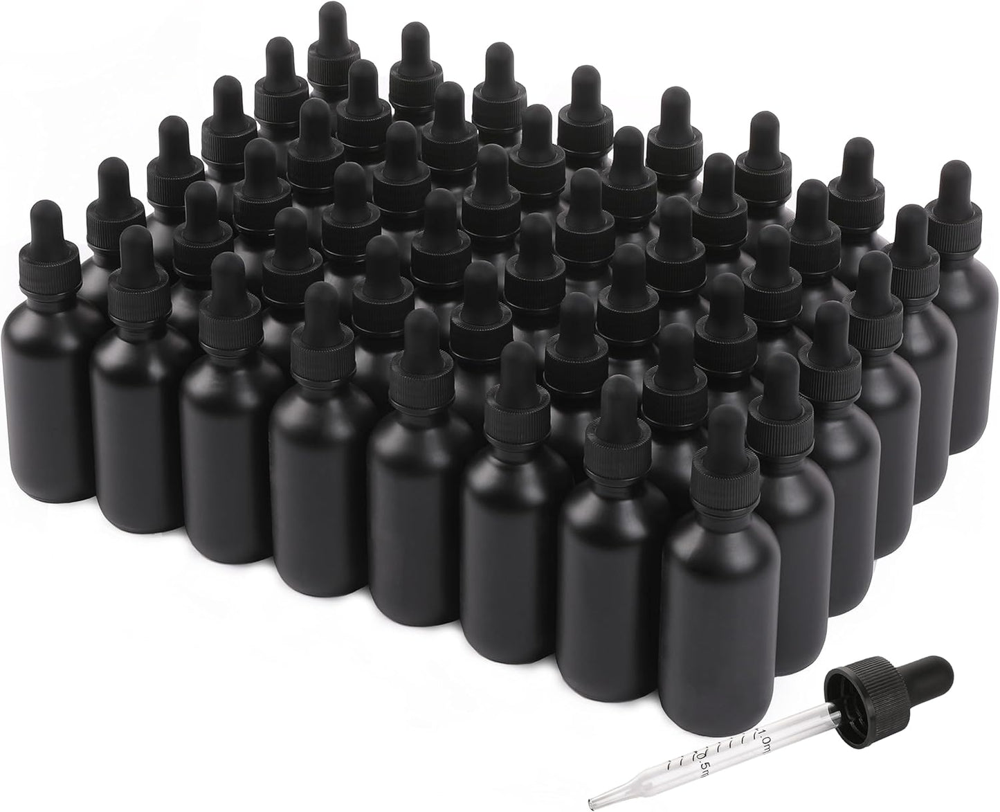 2oz Glass Dropper Bottle,Preety Texture Tincture Bottles with Precise Scales Eye Droppe,for All Kinds Of Mixed Liquids,Leak-Proof Design for Easy Travel (Black Frosted-48Pack)