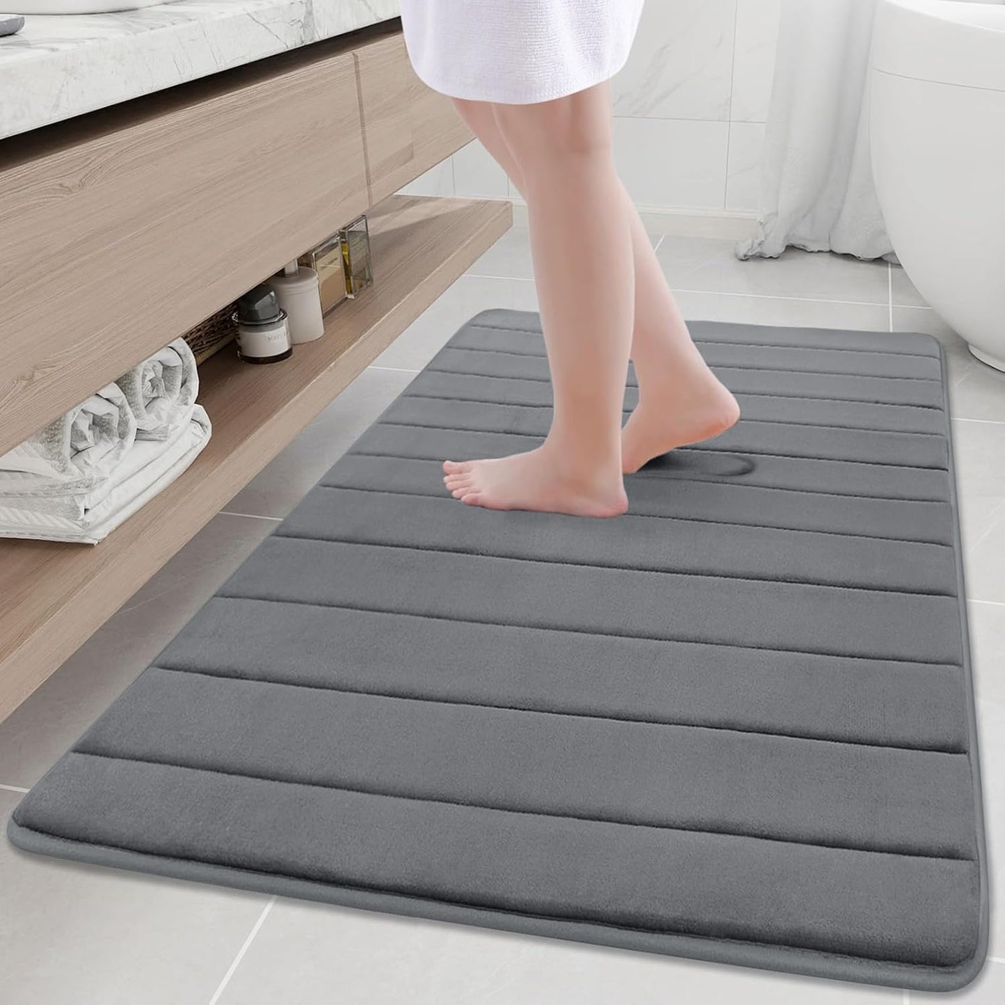 Buganda Memory Foam Bath Mat, 47" x 32", Ultra Soft and Non-Slip Bathroom Rugs, Water Absorbent and Machine Washable Bath Rug Runner for Bathroom, Shower, and Tub, Grey