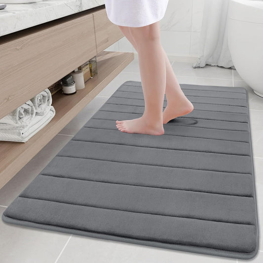 Buganda Memory Foam Bath Mat, 47" x 32", Ultra Soft and Non-Slip Bathroom Rugs, Water Absorbent and Machine Washable Bath Rug Runner for Bathroom, Shower, and Tub, Grey
