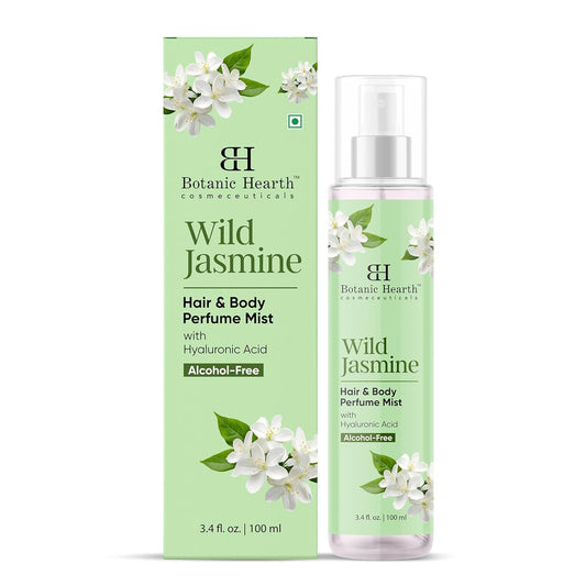 Botanic Hearth Wild Jasmine Hair & Body Perfume Mist with Hyaluronic Acid, Alcohol-Free, Long Lasting Hydrating Body & Hair Spray, 3.4 fl oz / 100 ml