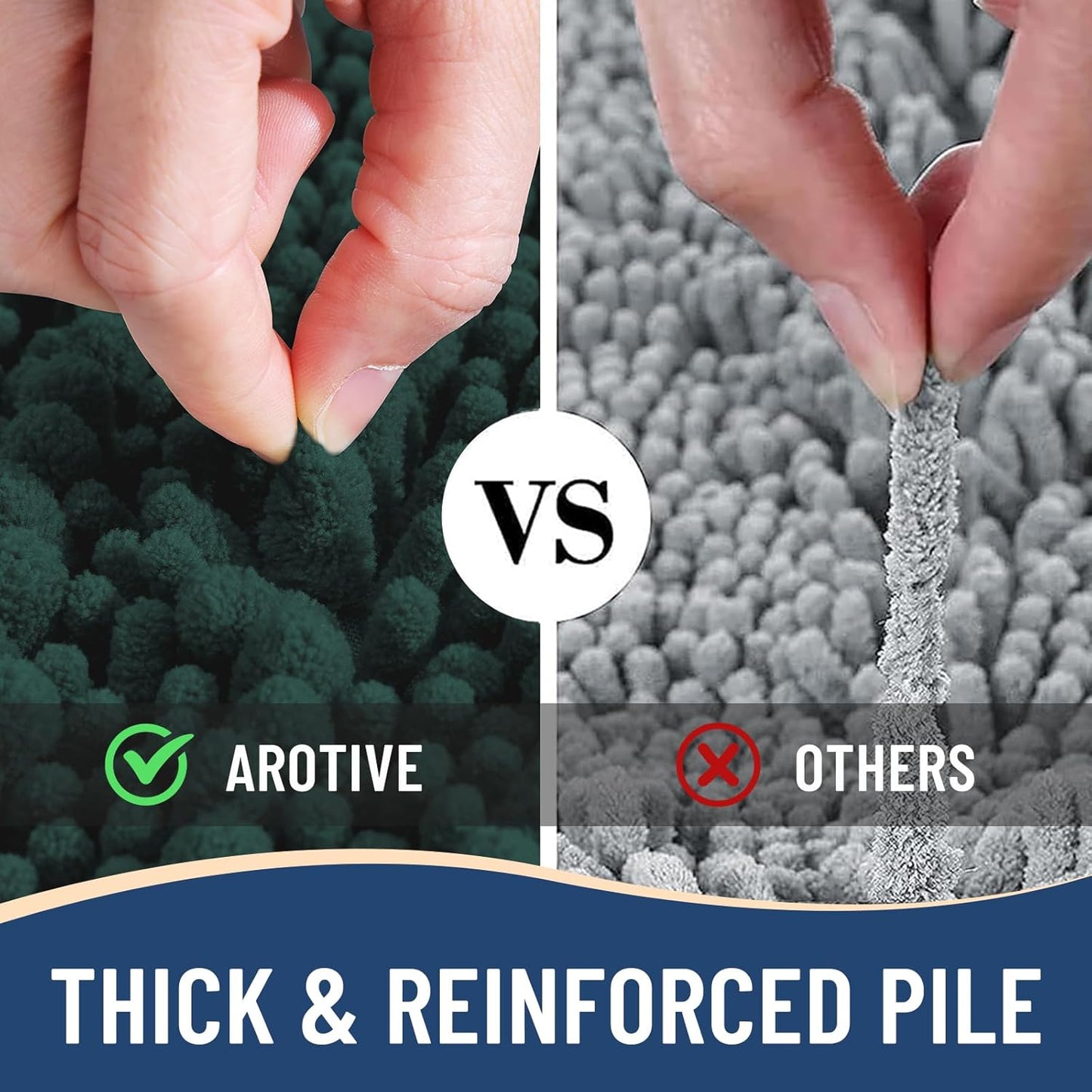 Arotive Luxury Chenille Bathroom Rug Mat, Extra Soft Thick Absorbent Shaggy Bath Rugs, Non-Slip Machine Wash Dry, Plush Bath Mats for Bathroom, Shower and Tub, 60x20, Dark Green