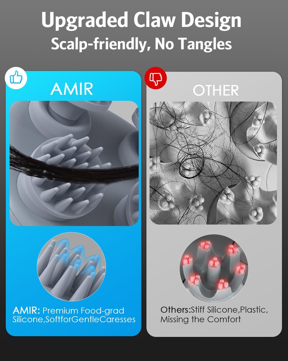 AMIR Electric Scalp Massager, Portable Head Scratcher with 96 Kneading Nodes, Handheld for Stress Relief and Pain Relief, Ideal Gifts for Women, Men (Black)