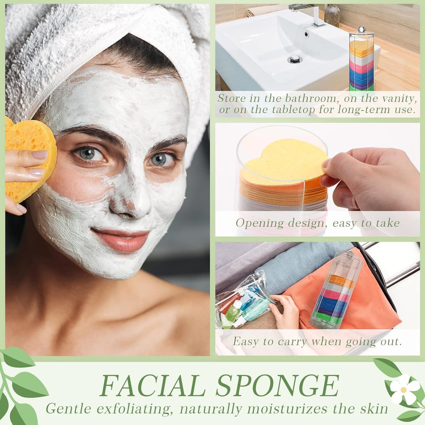 Sieral 120 Pcs Compressed Facial Sponges with Container Disposable Face Sponge Pads for Washing Face Cleansing Exfoliating Esthetician Makeup Removal(Heart,Colorful)