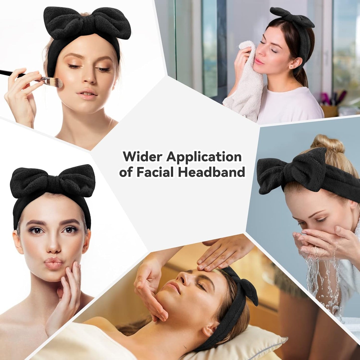 Ondder Black Spa Headband for Women and Girls - Washing Face, Bow Skincare Headbands, Makeup, Shower Hair Accessories