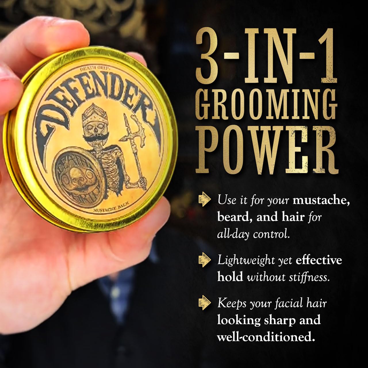 Mustache Balm for Men – Light to Medium Hold Beard & Moustache Wax – Natural Styling & Conditioning Grooming Kit – Soften & Shape Facial Hair 2oz – Death Grip