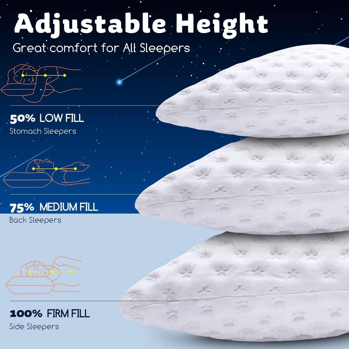 Cooling Side Sleeper Pillow for Neck and Shoulder Pain, Luxury Shredded Memory Foam Curved Bed Pillows for Sleeping Set of 1- Adjustable Standard Size- Washable Cover Crescent White