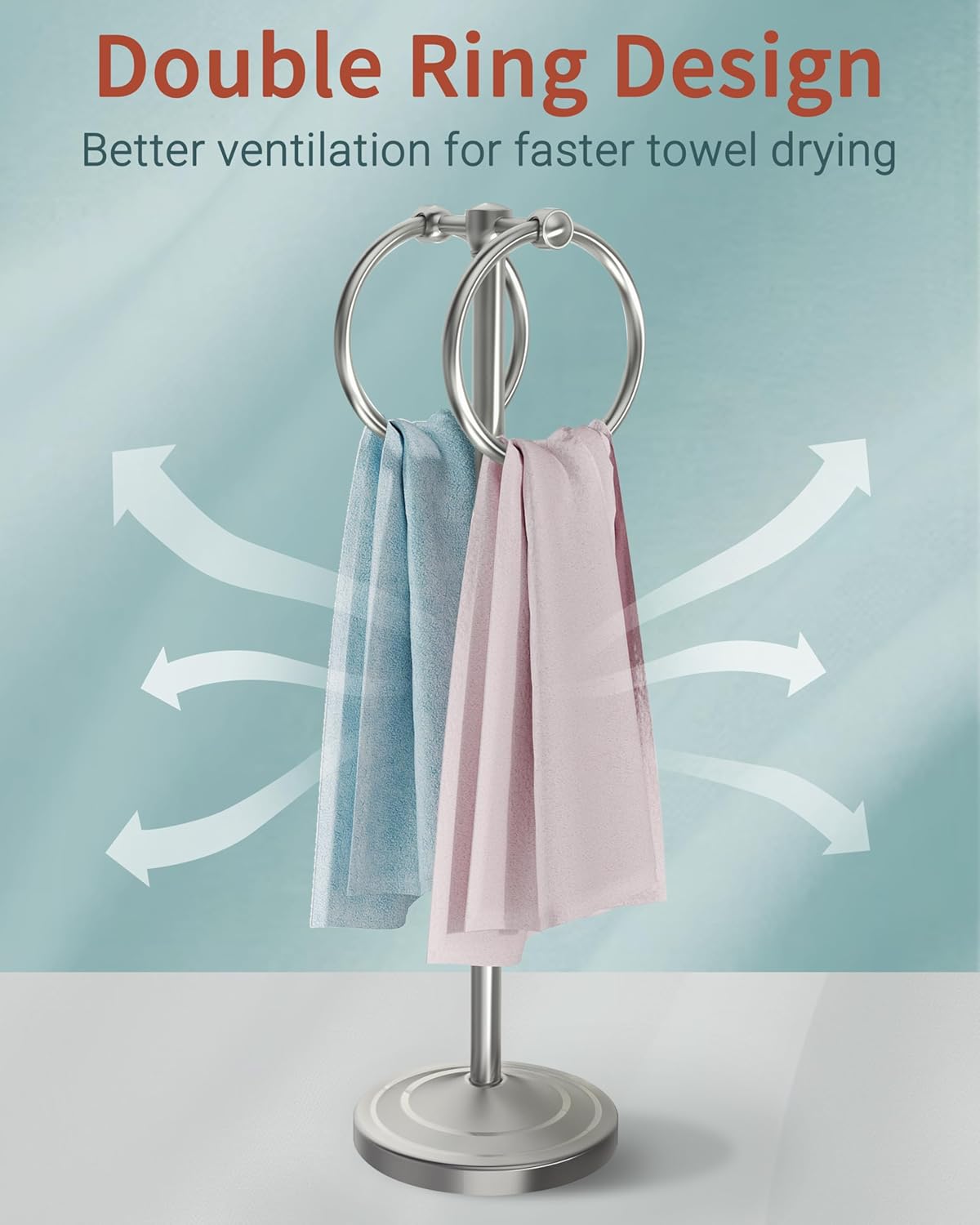 Hand Towel Holder Stand, SUS304 Stainless Steel Weighted Hand Towel Stand for Bathroom Kitchen Countertop Towel Stand with Double Stand Hand Towel Ring Total Height 18"(Nickel)