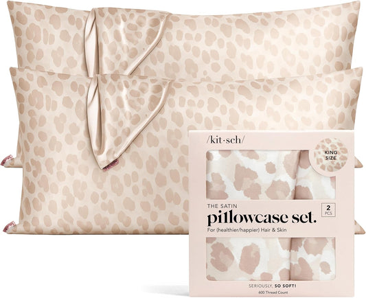 Kitsch Satin Pillowcase, Softer Than Silk Pillow Cases, Cooling Pillow Covers, King Size Pillow Cases Set of 2, Satin Pillowcase with Zipper for Hair, Skin & Quality Sleep, 19"x36" Leopard, 2pcs