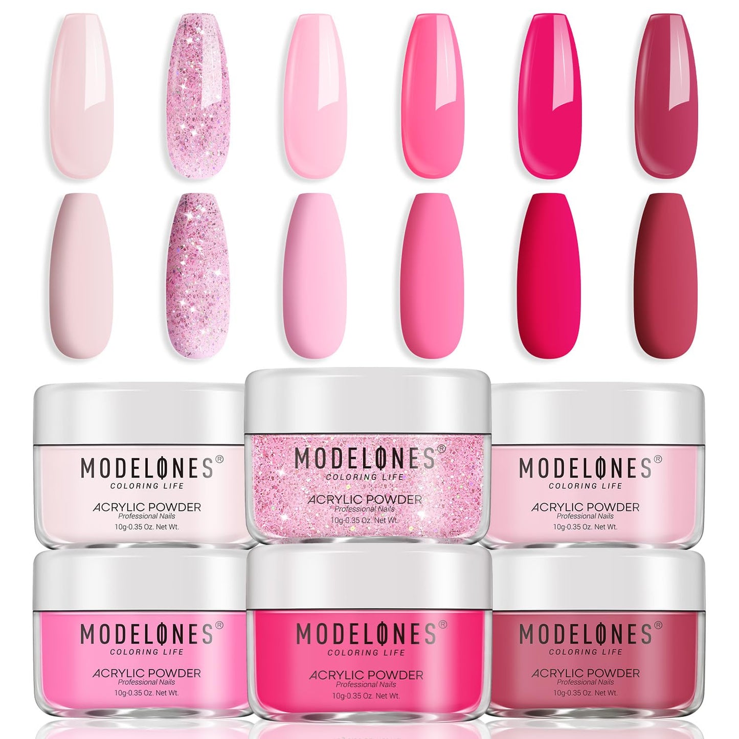 Modelones Pink Acrylic Powder 6 Colors Acrylic Nail Powder Kit Neon Glitter Summer Acrylic Nail Powder Valentine's Acrylic Cover Powder for Nail Art Extension No Nail Lamp Needed (A3-LoveStruck Blush)