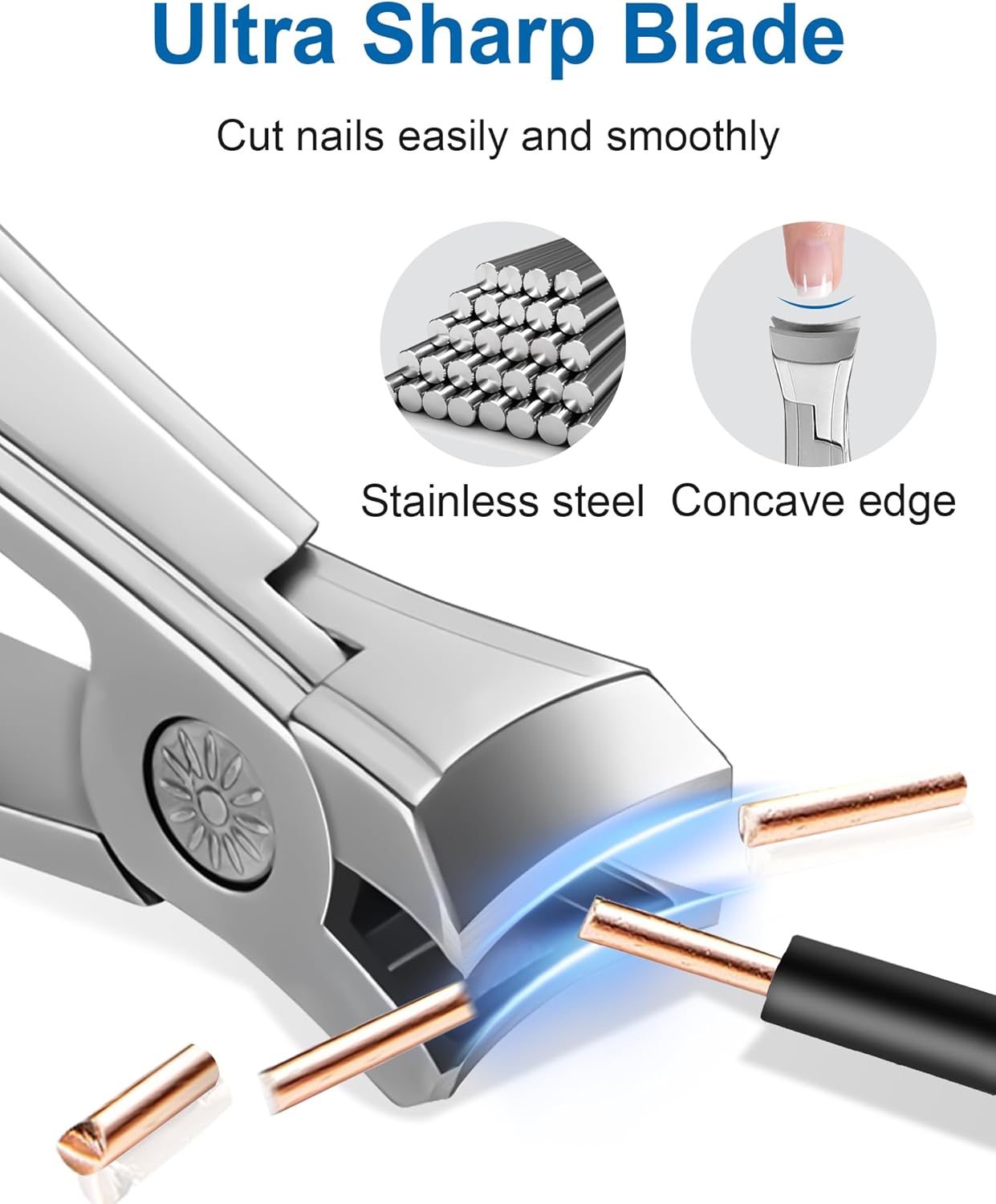 Nail Clippers for Thick Nails, Ultra Sharp, No Splash with Catcher, Wide Mouth Fingernail and Toenail Clippers for Seniors, Men & Women (Silver)