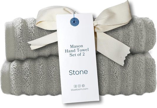 Blue Loom Ribbed Hand 2 Towels Set, 100% Cotton 600GSM, Soft Absorbent Durable Quick Drying for Bathroom - Mason 2 Piece 18" x 30" - Stone