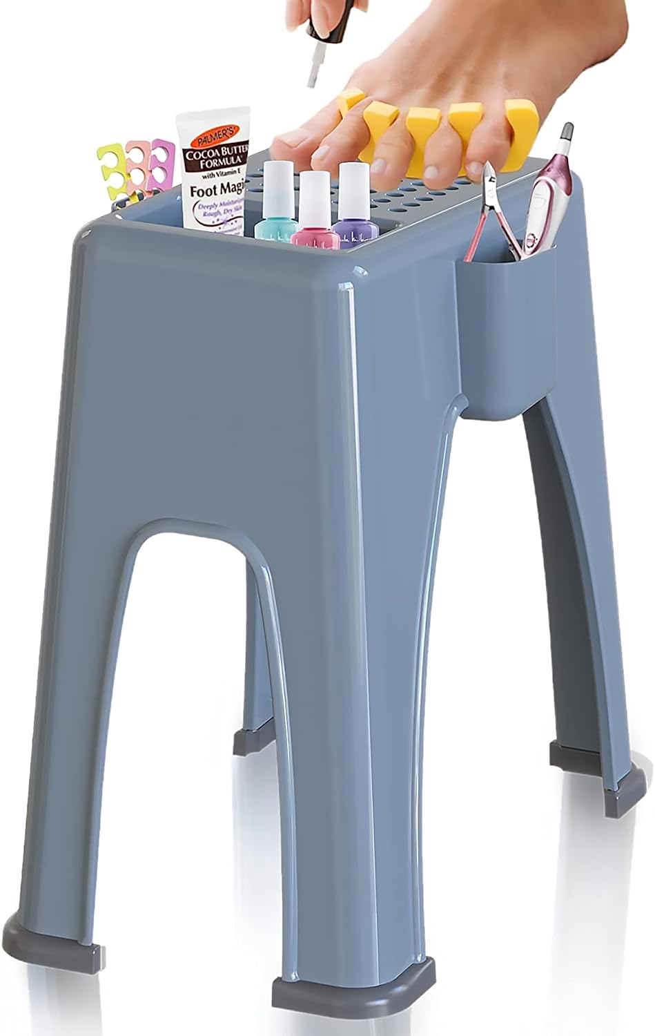 TidyFriend Shower Foot Rest 9.27 x 7 x 10 Inches, Plastic Pedicure Foot Rest, 3 Pockets Shower Stool for Shaving Legs Hold Shaving Essentials (Grey)