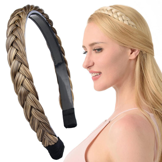 DIGUAN Width 0.9 inches Synthetic Hair Plaited Headband Braid With Teeth Hair Band Accessories for Women Girl (Dark Ash Brown)