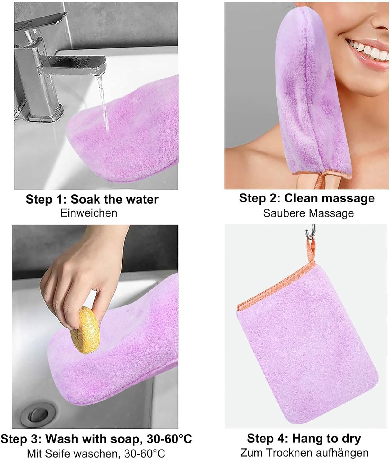 PHOGARY 6 Pack Microfiber Body Wash Mitts, 6×8 Inch Super Absorbent & Soft Face Mitten, Coral Fleece Body Cleansing Bath Spa Cloth, Reusable Makeup Remover Mitt Gloves, 6 Colors