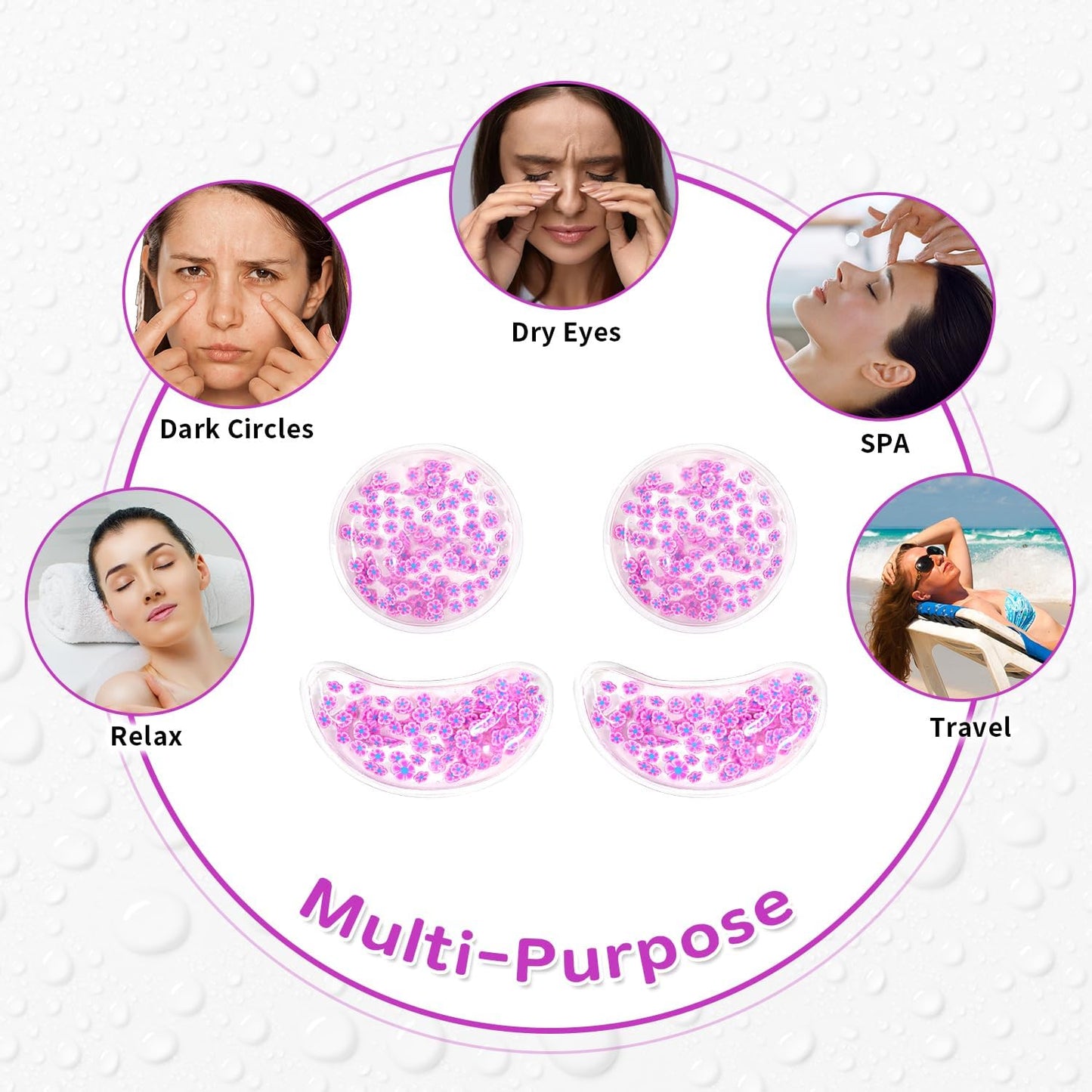 4PCS Gel Eye Ice Pack Set, Cold & Hot Compress, Reusable Cooling Gel Pads for Strain Relief, Relaxation, SPA and Sleep (4 Purple Flowers-2)