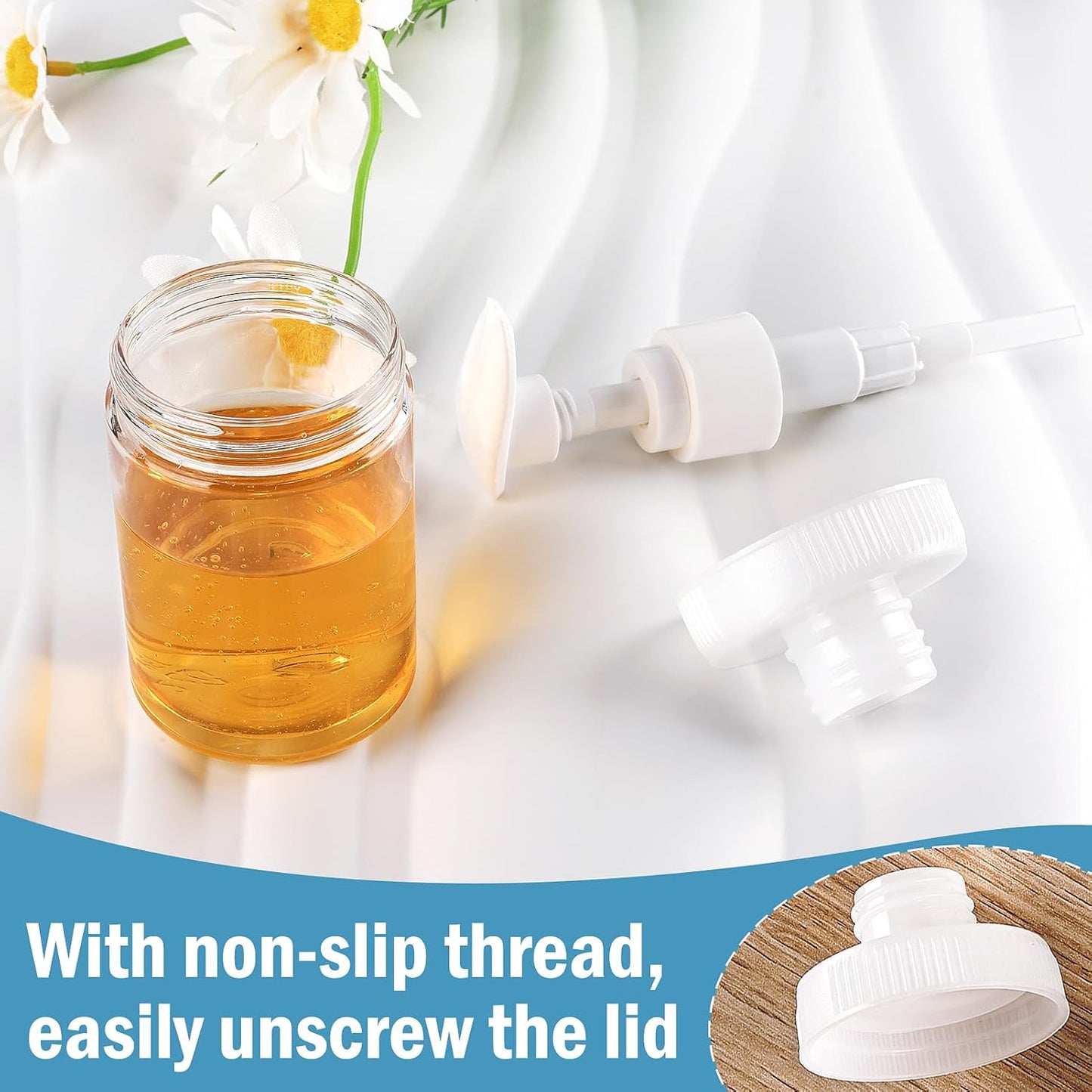 Cosywell Pump Bottle Dispenser 4oz/120ml 4 Pack Plastic Lotion Dispenser Wide Mouth Jar Style Empty Refillable Bathroom Shower Containers for Shampoo Conditioner Body Wash(Clear)