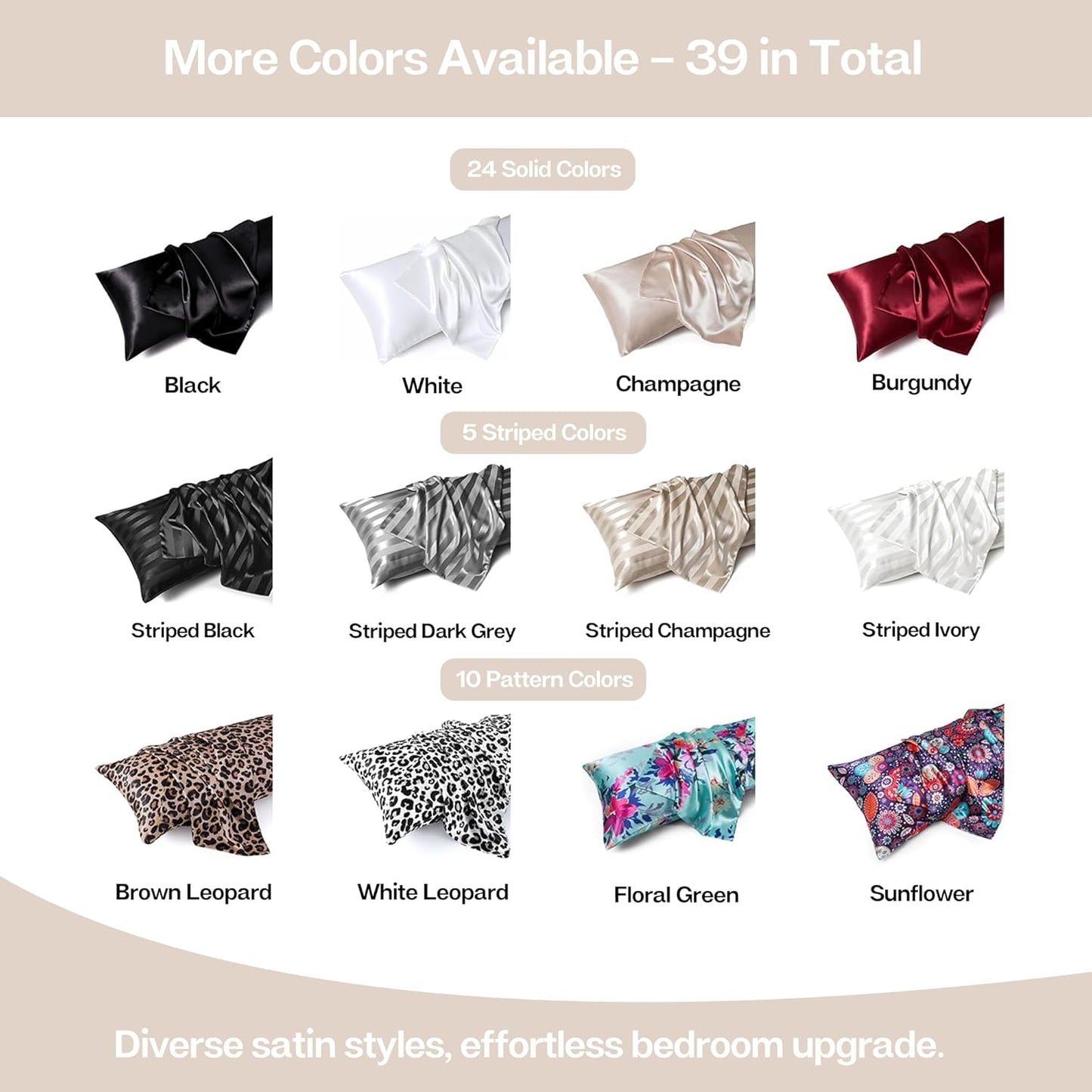 MR&HM Satin Body Pillow Cover, Soft and Breathable Body Pillow Case with Envelope Closure, Cooling and Silky Long Pillowcase for Hair and Skin,Grey (20x54, Beige)