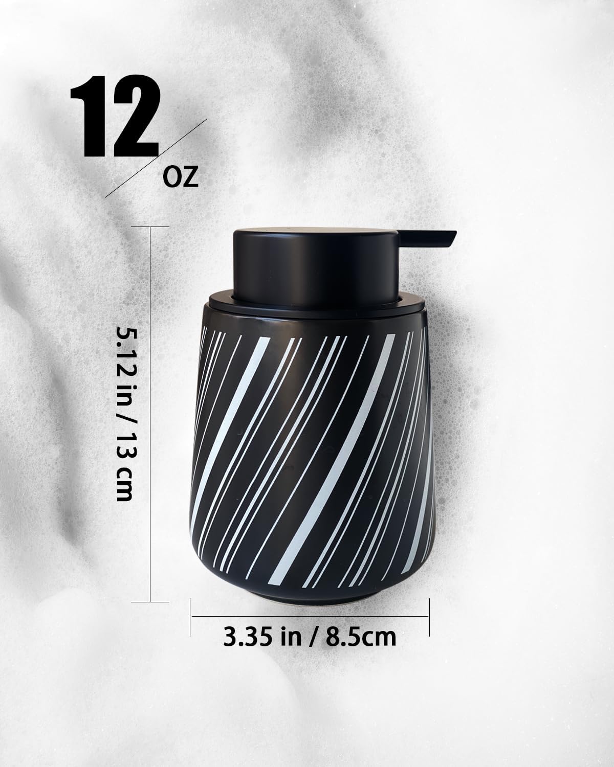 Chic Soap Dispenser Bathroom Ceramic Hand Foam Soap Dispenser for Bathroom Deco 12ounce Refillable Liquid Dispenser for Kitchen (Black)