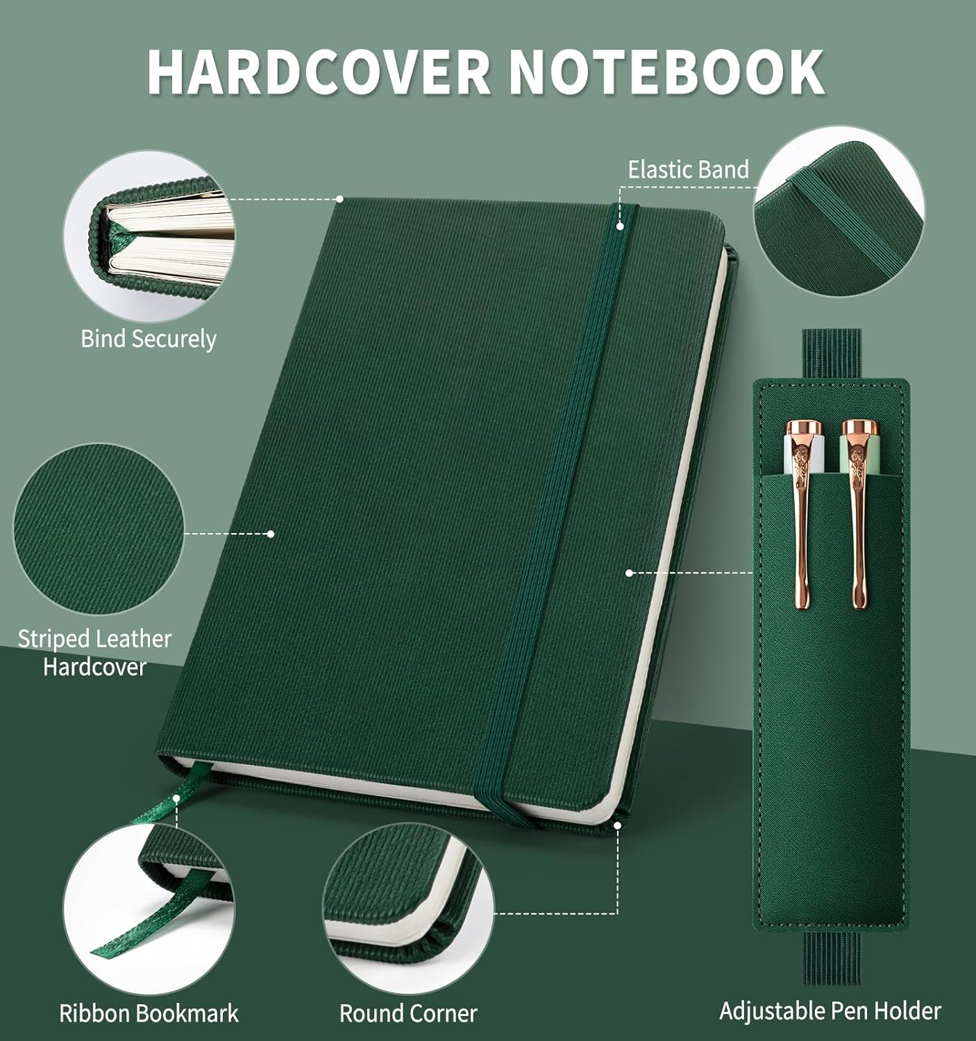 Lined Journal Notebook for Work, A5 Leather Notebook with Pen Sleeve, 100GSM/160 Pages Thick Paper, Daily Journals for Writing, School, Note Taking, Business, Travel, College Ruled