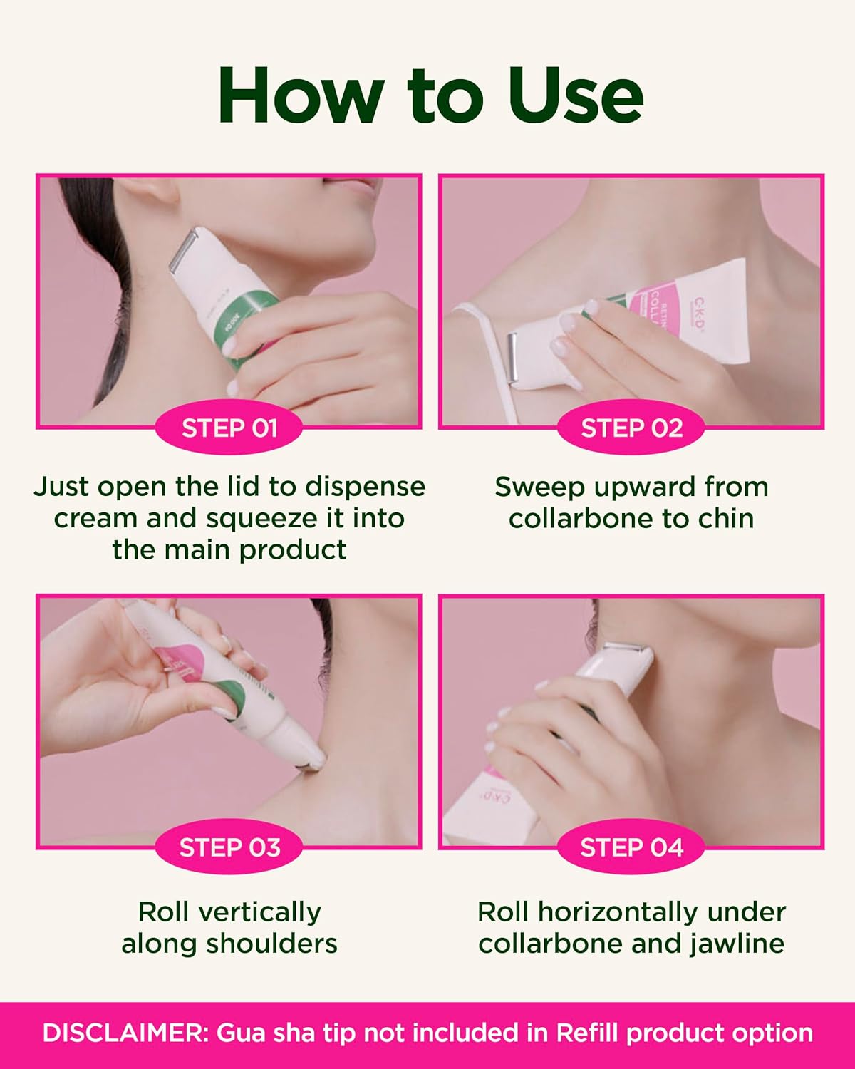 CKD Retino Collagen Gua Sha Neck Cream [Refill] - Firming Cream for Neck and Jawline Tightening, Lifting, and Wrinkle Reduction without Stainless Steel Roller. Korean Skin Care,1.69 fl oz.