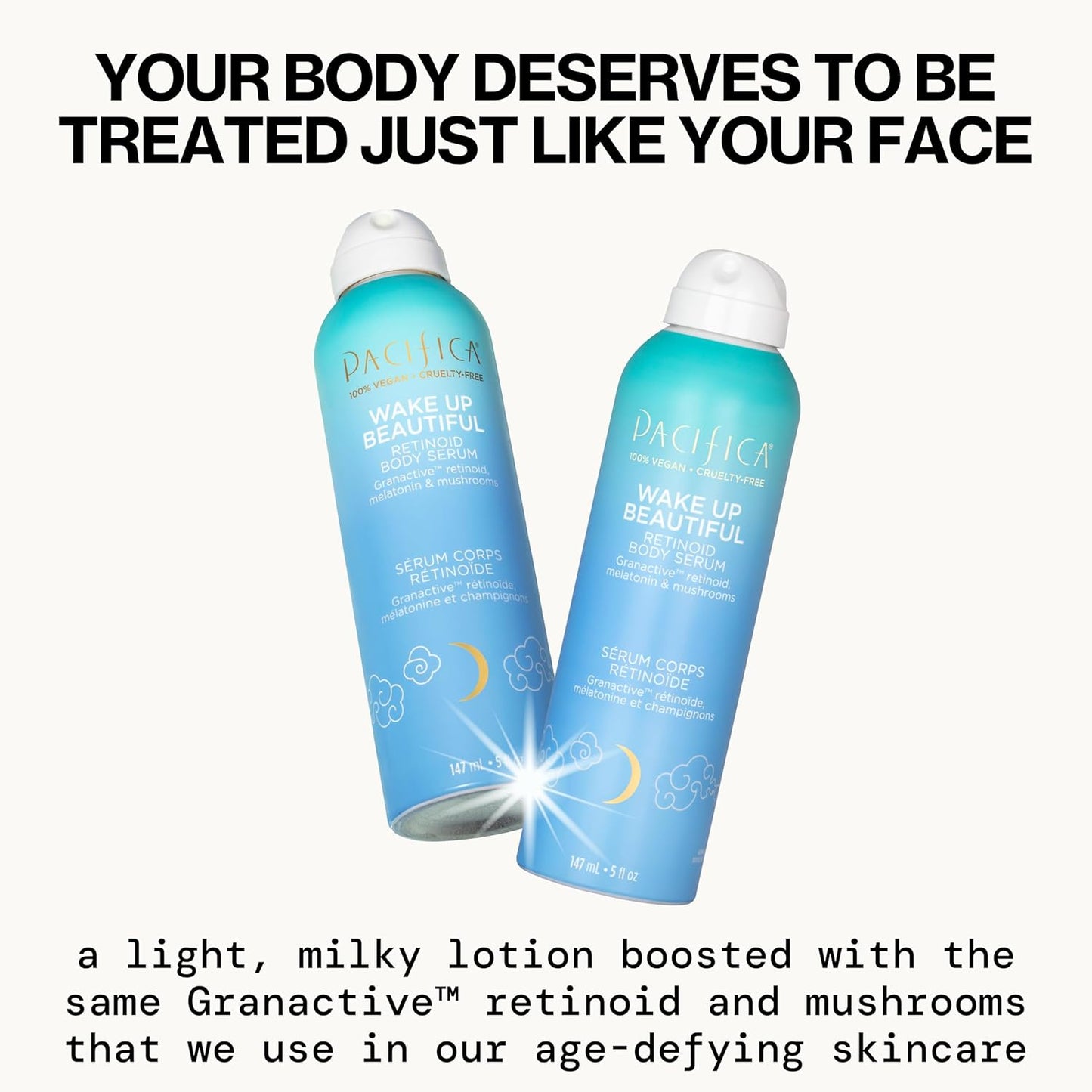 Pacifica Spray Lotion for Body - Wake Up Beautiful Body Serum – Overnight Retinoid Body Treatment, Spray-On Hydrating Serum with Granactive Retinoid, Mushrooms & Melatonin, Plumps & Renews Skin, Vegan
