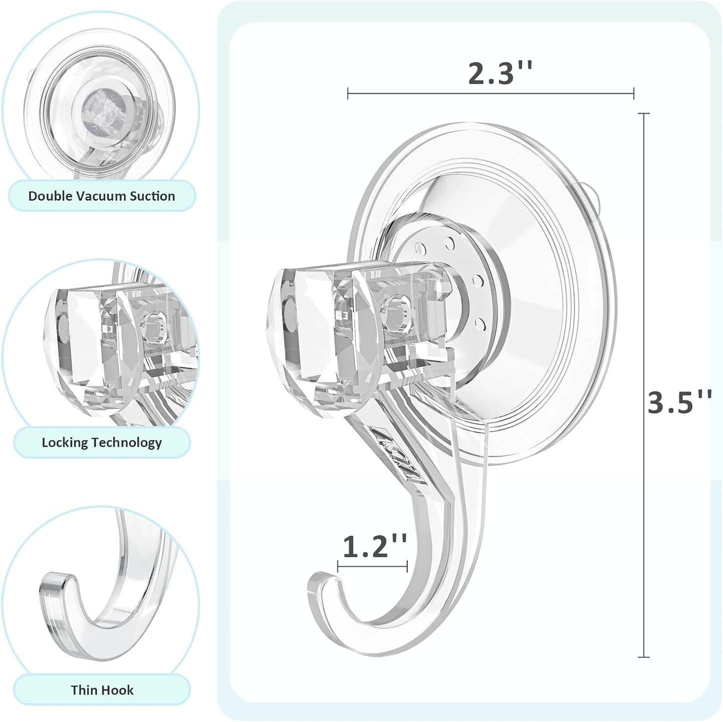 VIS'V Suction Cup Hooks, Small Shower Suction Hooks, Heavy Duty, Removable and Reusable, Clear, 4 Pcs