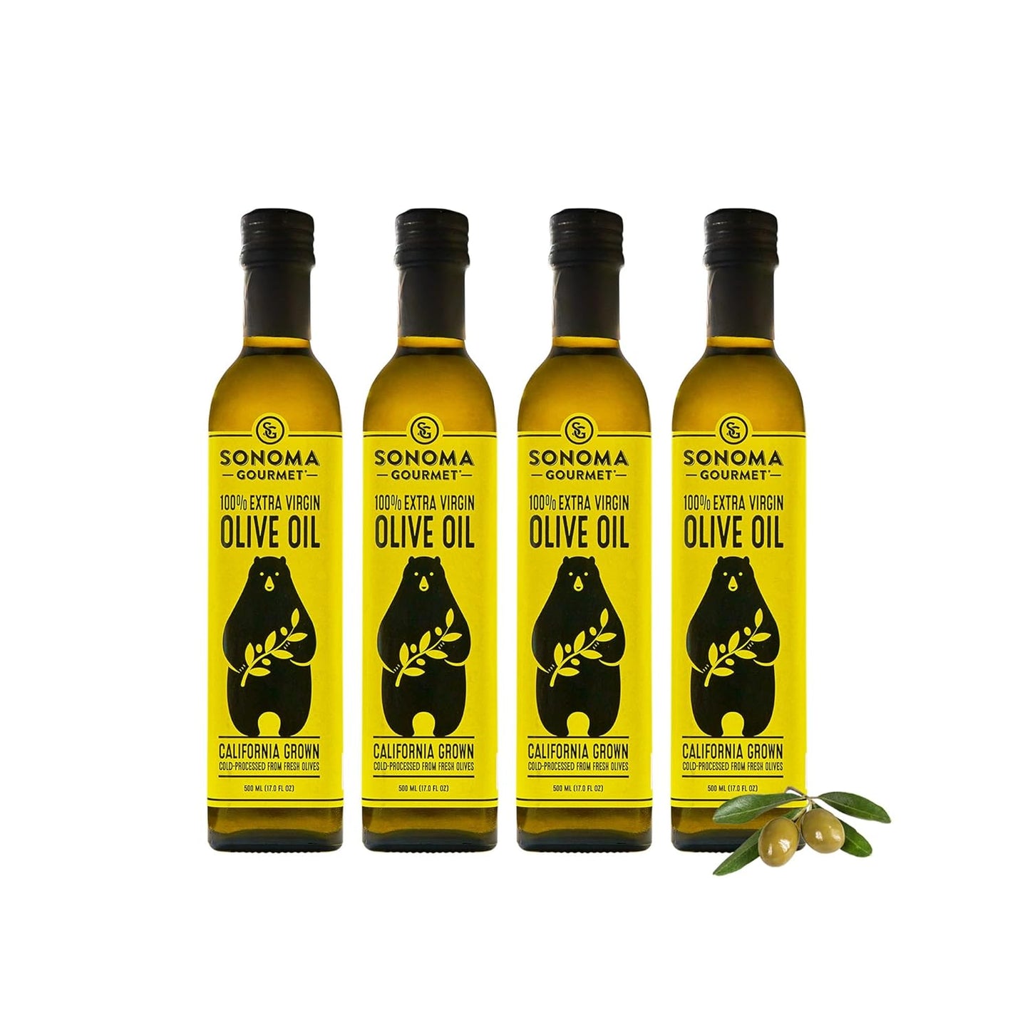 Sonoma Gourmet : Extra Virgin Olive Oil | 100% California | First Press | Small Batch| Non GMO | 17 FL OZ (Pack of 4)