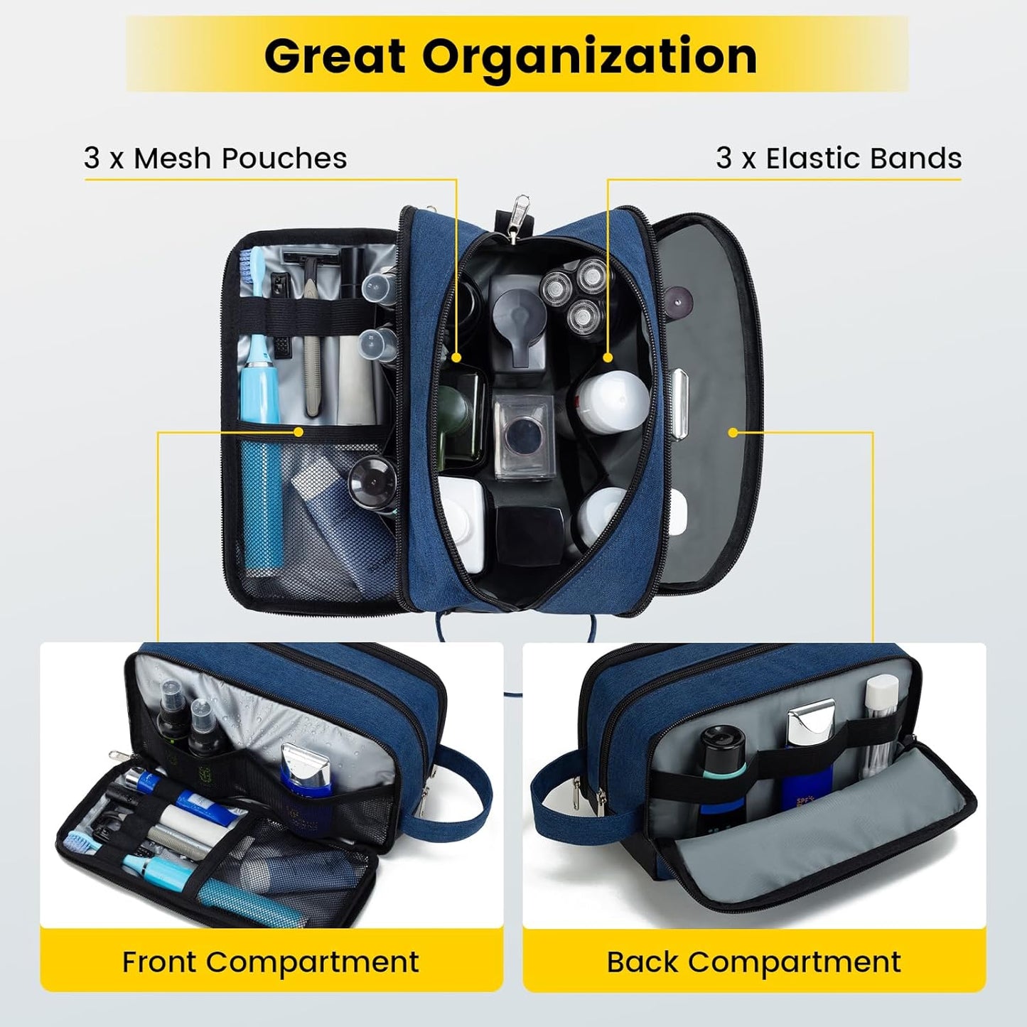 Vorspack Travel Toiletry Bag - Toiletry Bag for Men Water Resistant Skincare Bag for Bathroom Toiletries Accessories Gifts - Navy Blue