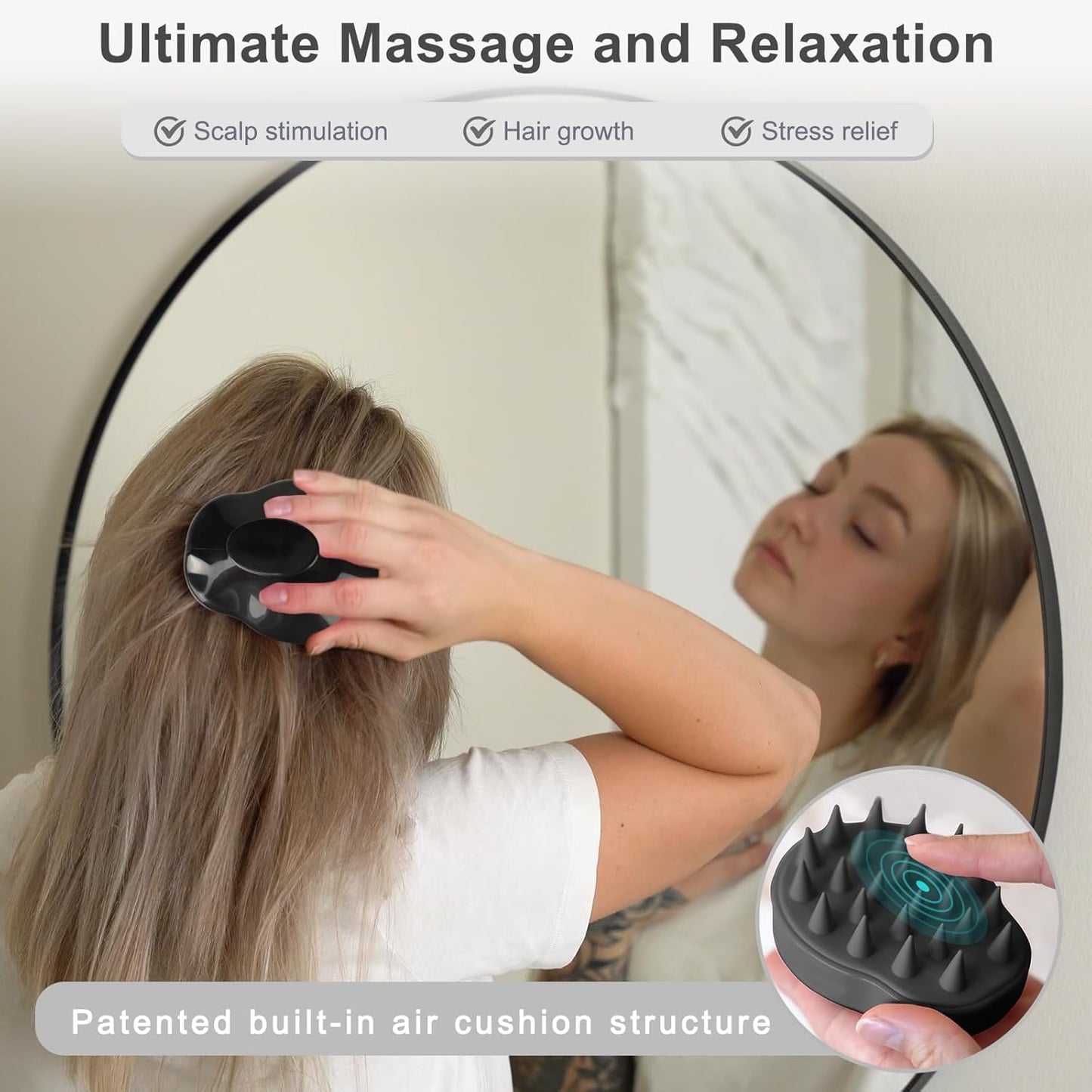 FREATECH Scalp Massager Hair Growth, Scalp Scrubber Shampoo Brush with Soft Silicone Bristles for Dandruff Removal and Hair Care, Wet & Dry Hair Massager Scalp Exfoliator for All Hair Types, Black