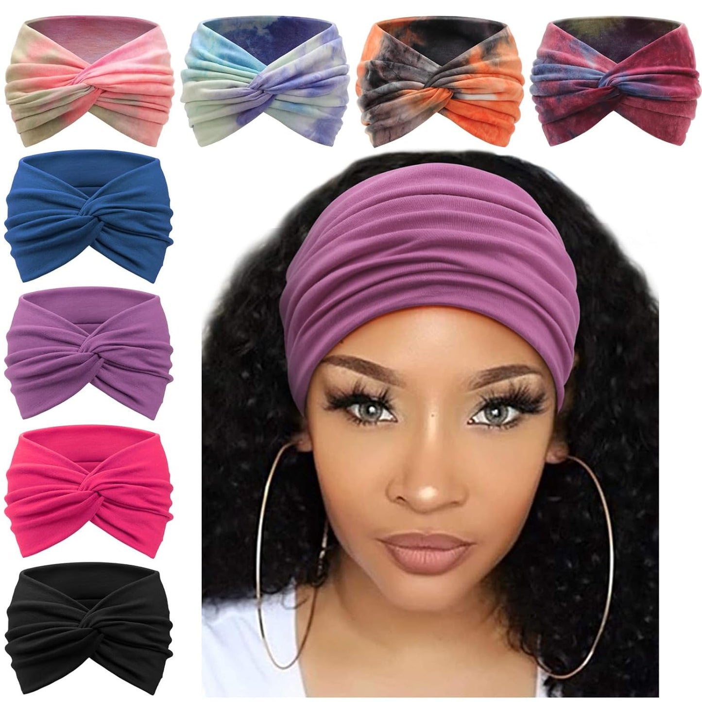 Extra Wide Headbands for Women Large Turban Headband Non Slip Boho Elastic Hairband Hair Twisted Knot Head Bands Accessories