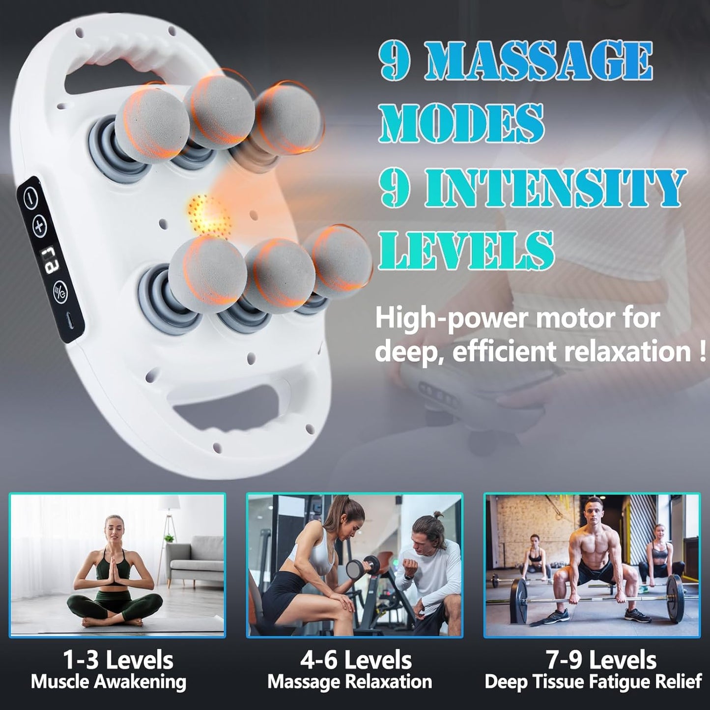 6 Head Massage Gun Deep Tissue with 9 Levels & 9 Modes, Electric Massager Tool for Legs, Arms, Waist, Back, Buttocks - Full Body Muscle Pain Relief, Ideal Gifts for Women, Men, Mom, and Dad
