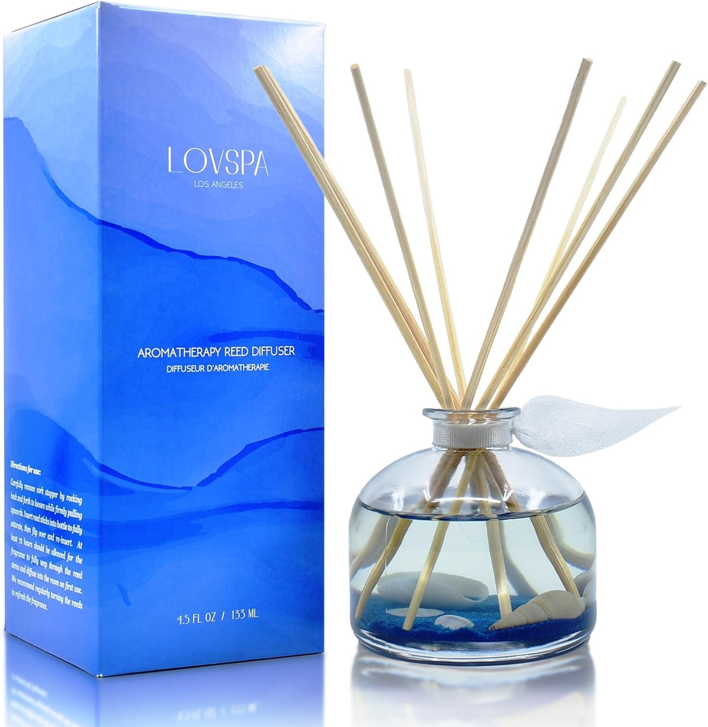 LOVSPA Reed Diffuser Set, Escape Beach Getaway Scented Oil Diffuser with Sticks, Home Fragrance Accessories for Bathroom Shelf Decor, Aroma Diffusers for Home or Office Desk, USA Made