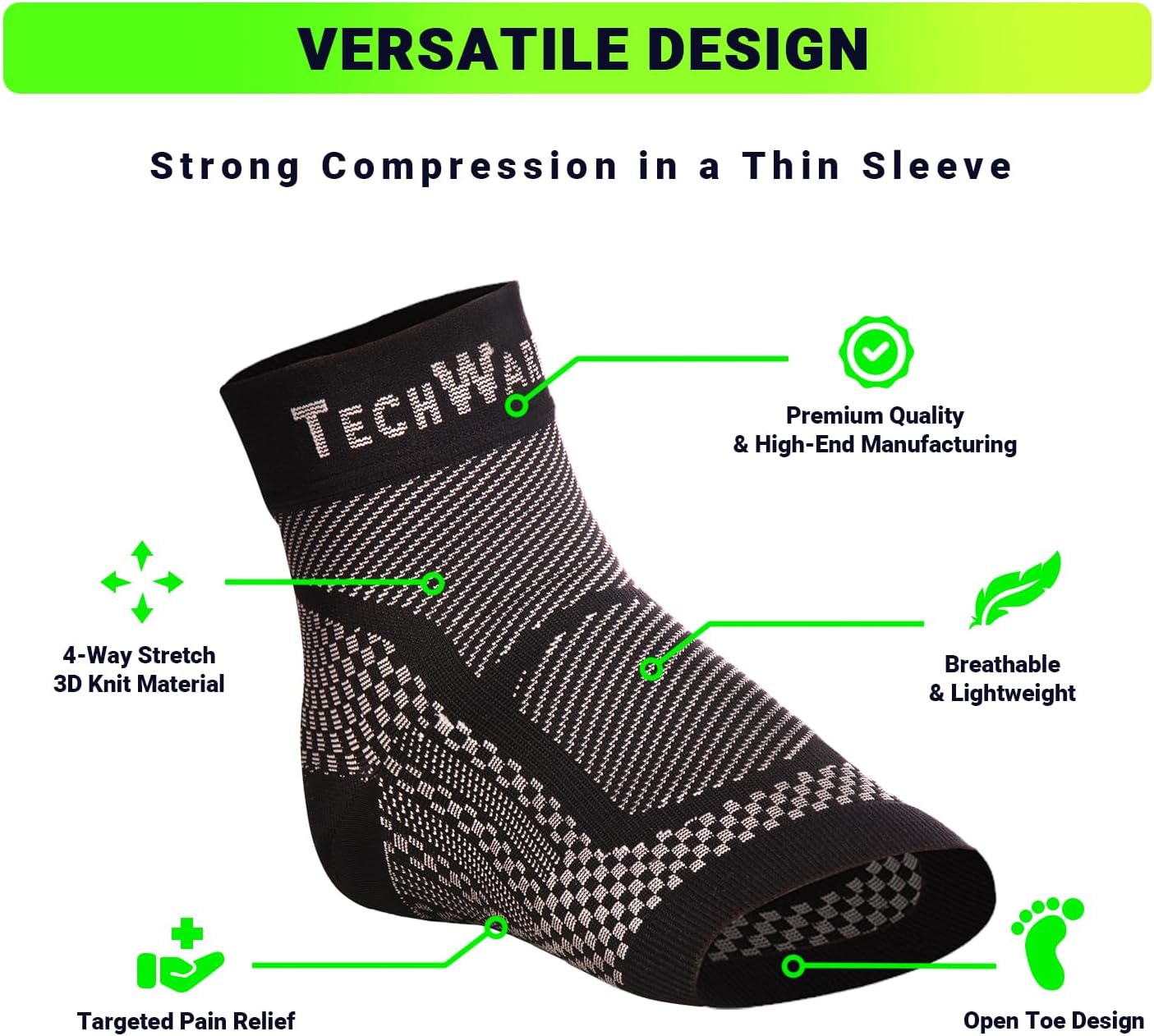 TechWare Pro Ankle Brace Compression Sleeve - Plantar Fasciitis Sock. Relieves Achilles Tendonitis. Foot Arch Support Reduces Joint Pain, Swelling & Heel Spur Pain. Injury Recovery Braces for Sports