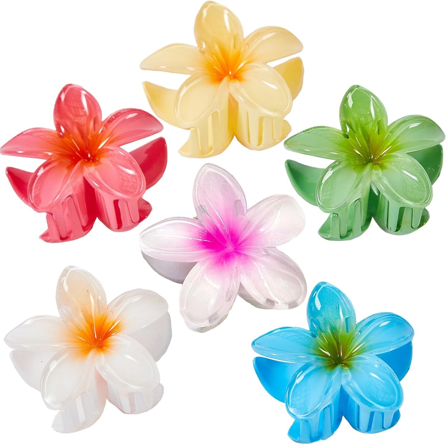 Flower Hair Claw Clips for Women, 6 Pack Hawaiian Flower Hair Clips, Plumeria Claw Clips for Thick Thin Hair, Large Strong Hold Nonslip Hawai Hair Accessories for Women Girls Gifts (Hawaiian-6 Colors)