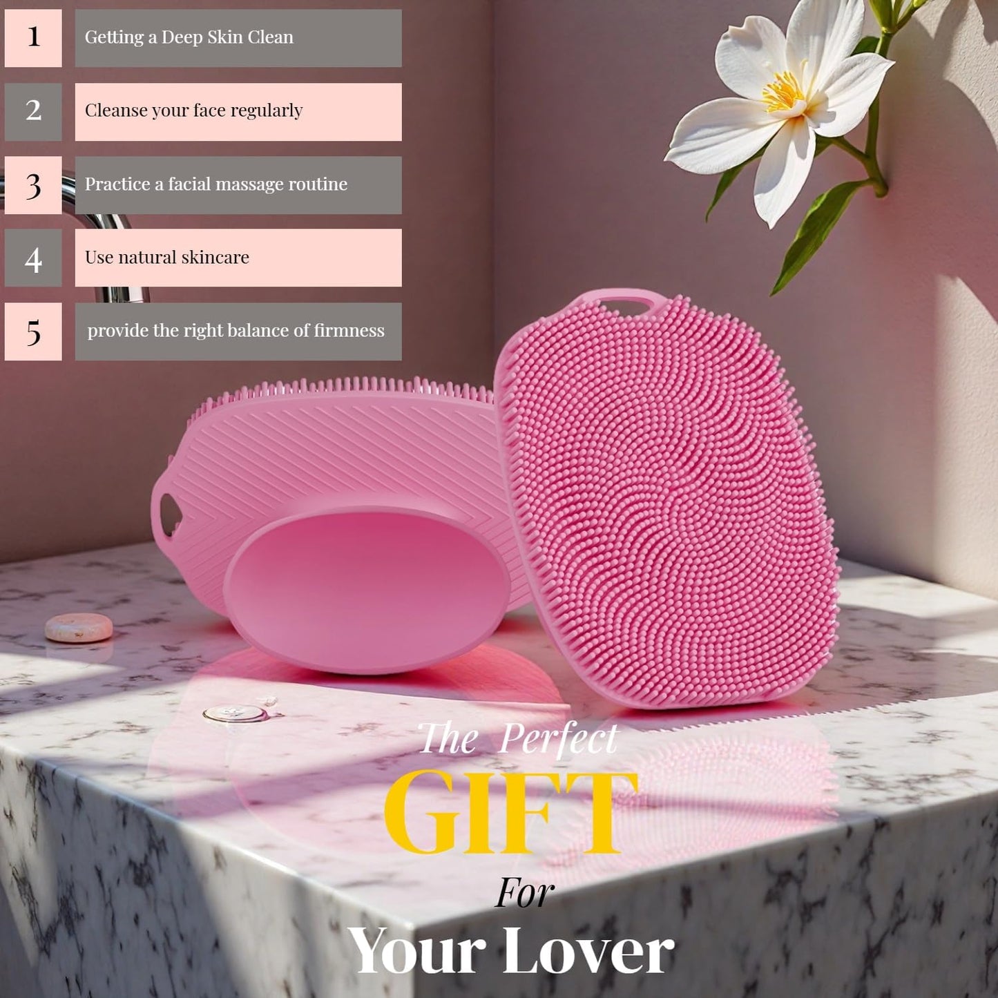 2 PCS Face Scrubber, Soft Silicone Face Exfoliator with Suction Cup for Man and Women Deep Skin Clean (Body Scrubber + Face Scrubber Pink)