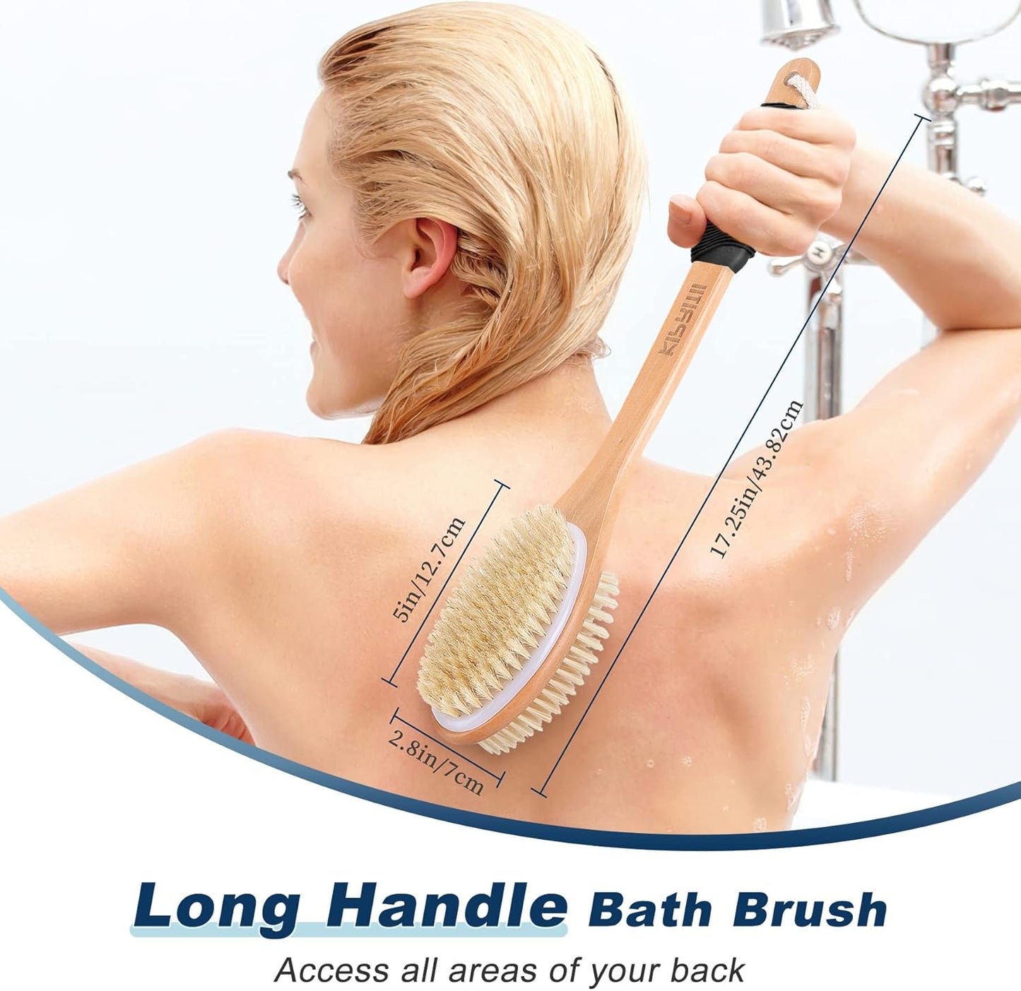 Long Handle Ergonomically Back Scrubber/Brush for Shower, Double Sided Exfoliating Body Scrubber for Women and Men (Black)