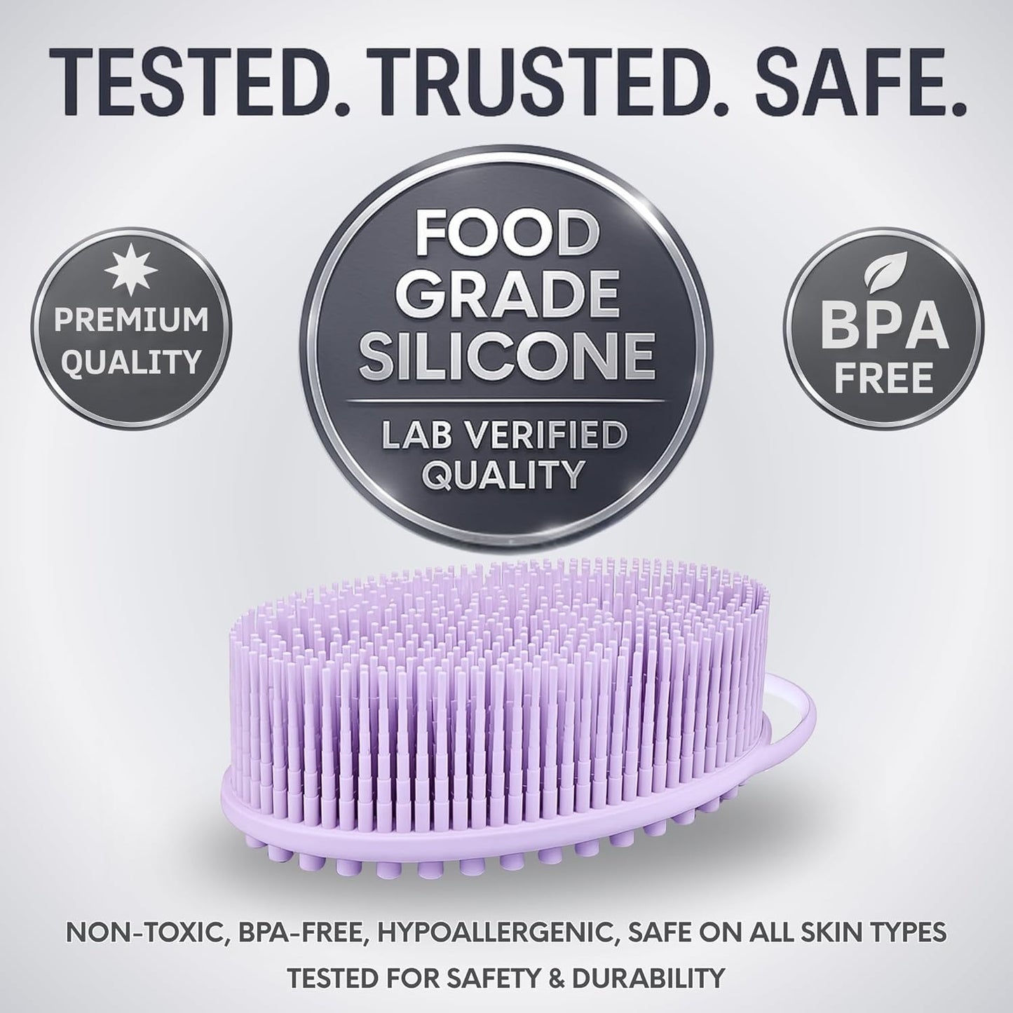 Avilana Silicone Body Scrubber – Gentle Shower Brush & Loofah Alternative- Food Grade & Lab Tested – Fast-Drying, Hygienic, BPA-Free Silicone Body Gentle Exfoliator (Lavender, Massage)