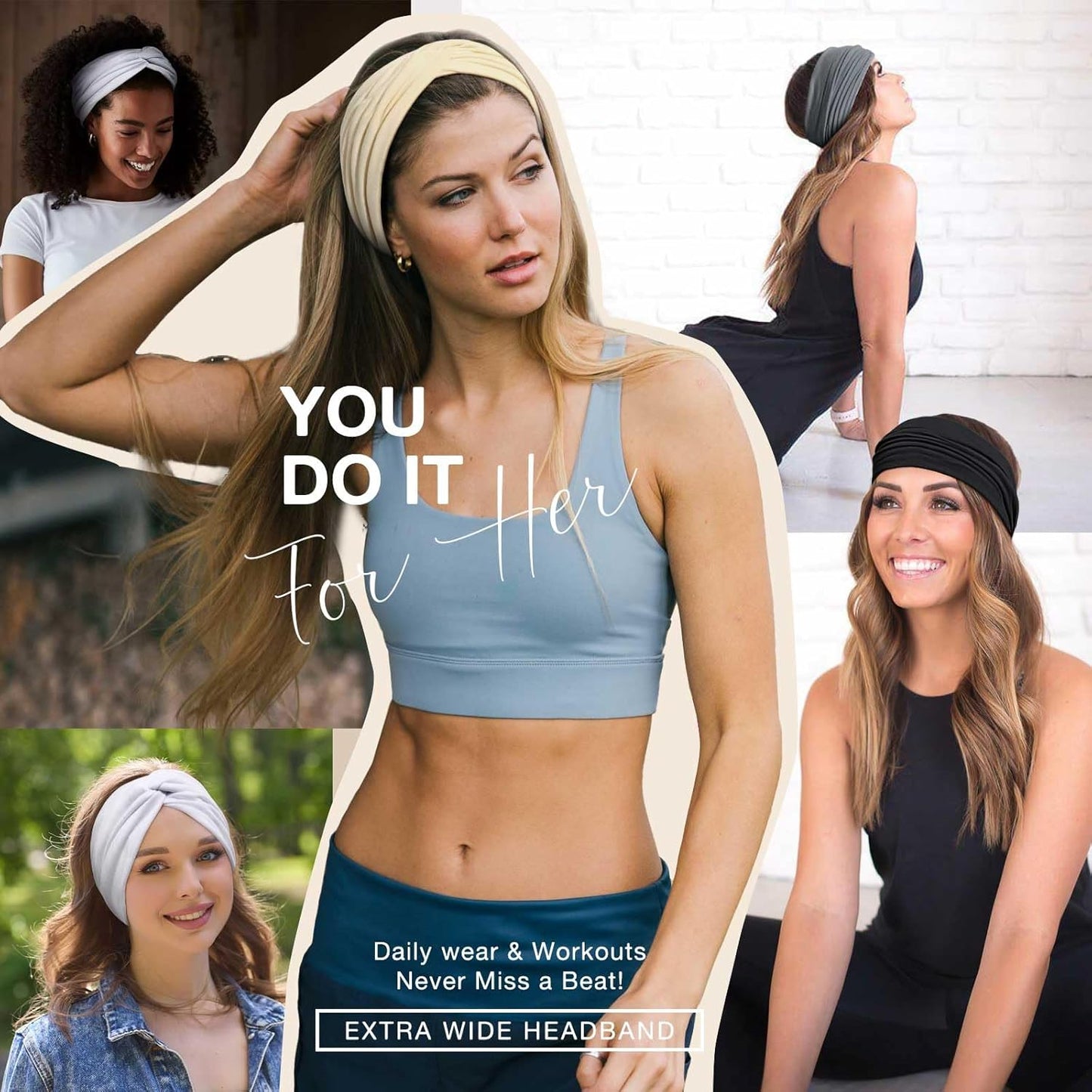 Wide Headbands for Women Knotted No Slip Head Bands Soft Turban Headband Hair Accessories Boho African Solid Color Head Wraps for Women Yoga Workout Pack of 6（Brown）