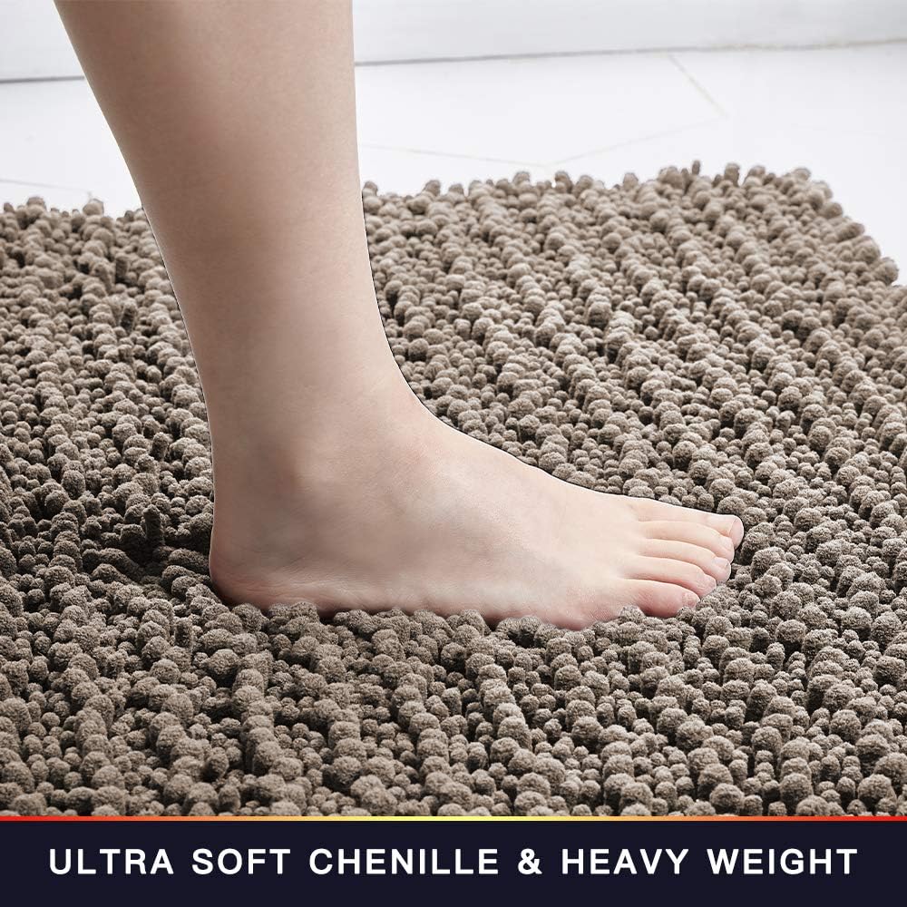 Walensee Large Bathroom Rug Non Slip Bath Mat (24x60 Inch Taupe) Water Absorbent Super Soft Shaggy Chenille Machine Washable Dry Extra Thick Perfect Absorbant Best Plush Carpet for Shower Floor